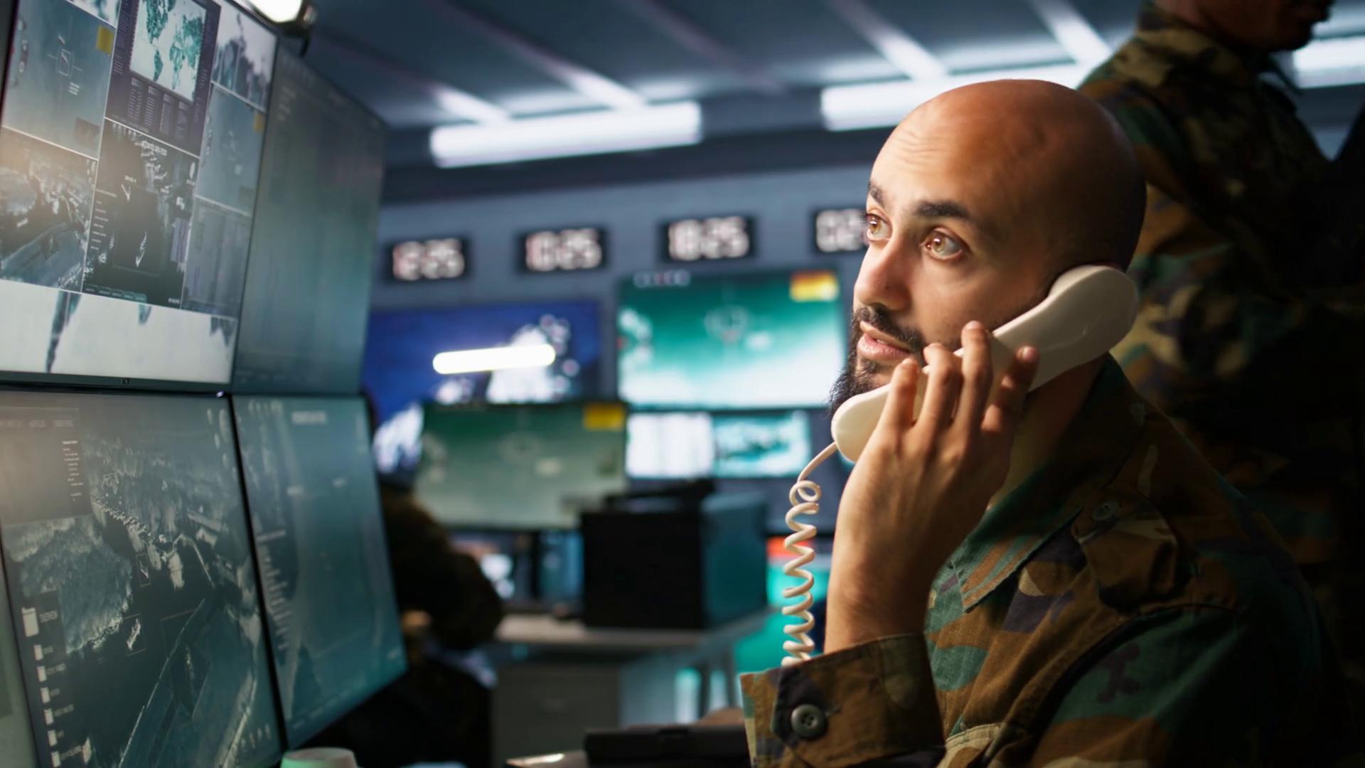 Military Soldier In Mission Control Center Stock Footage SBV-349204803 ...