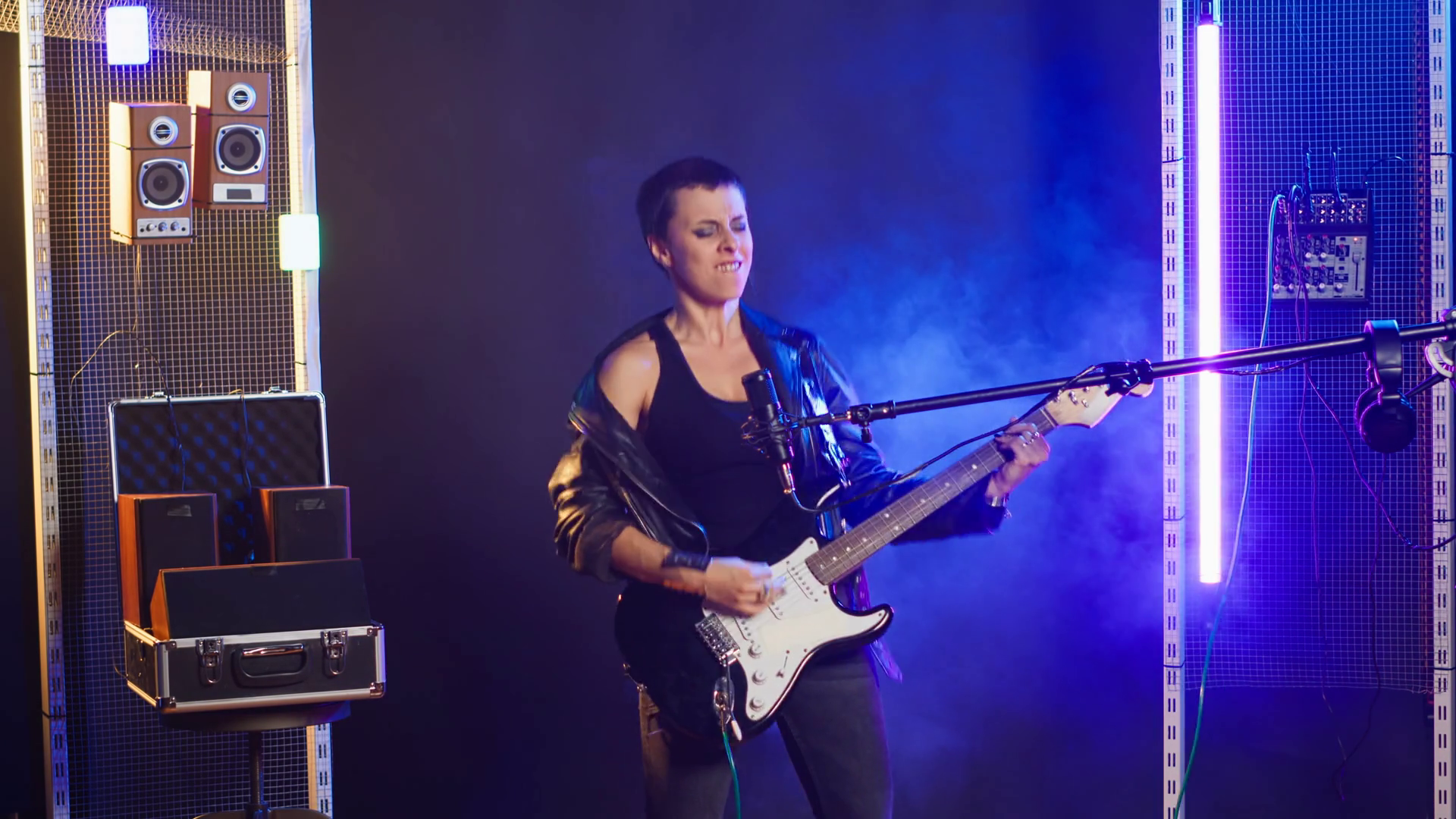 Female Artist Rocking Stage With Electric Stock Footage SBV-349284373 ...