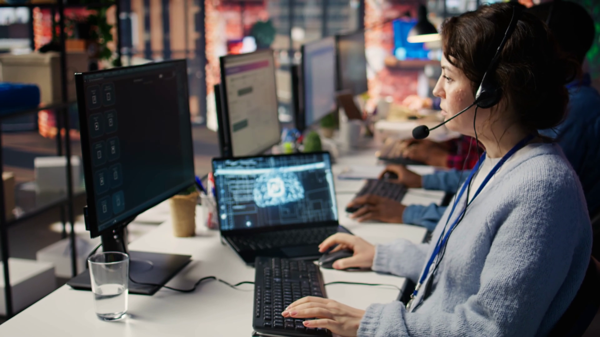 Call Center Worker In Office Uses Ai Llm To Stock Footage SBV-351992917 ...