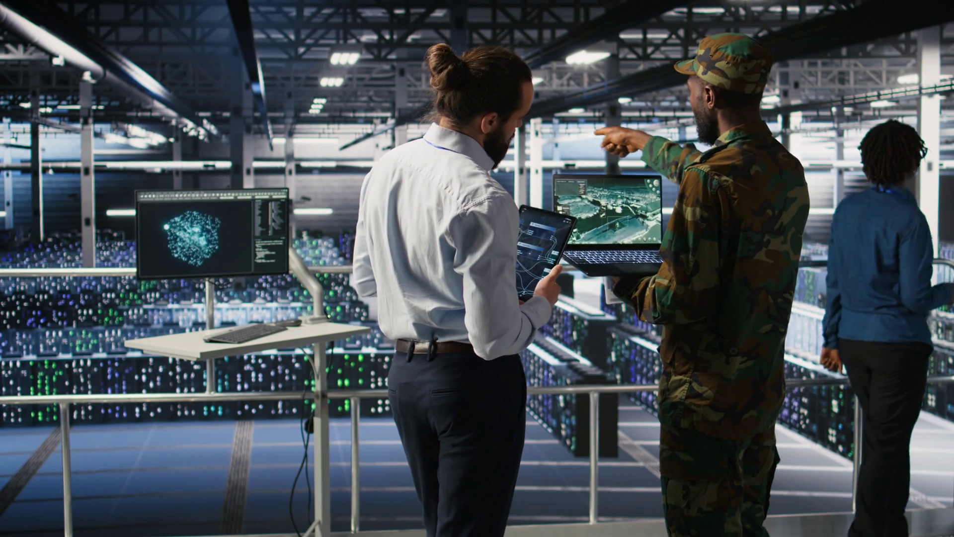Military Experts In Data Center Reviewing Stock Footage SBV-352242035 ...