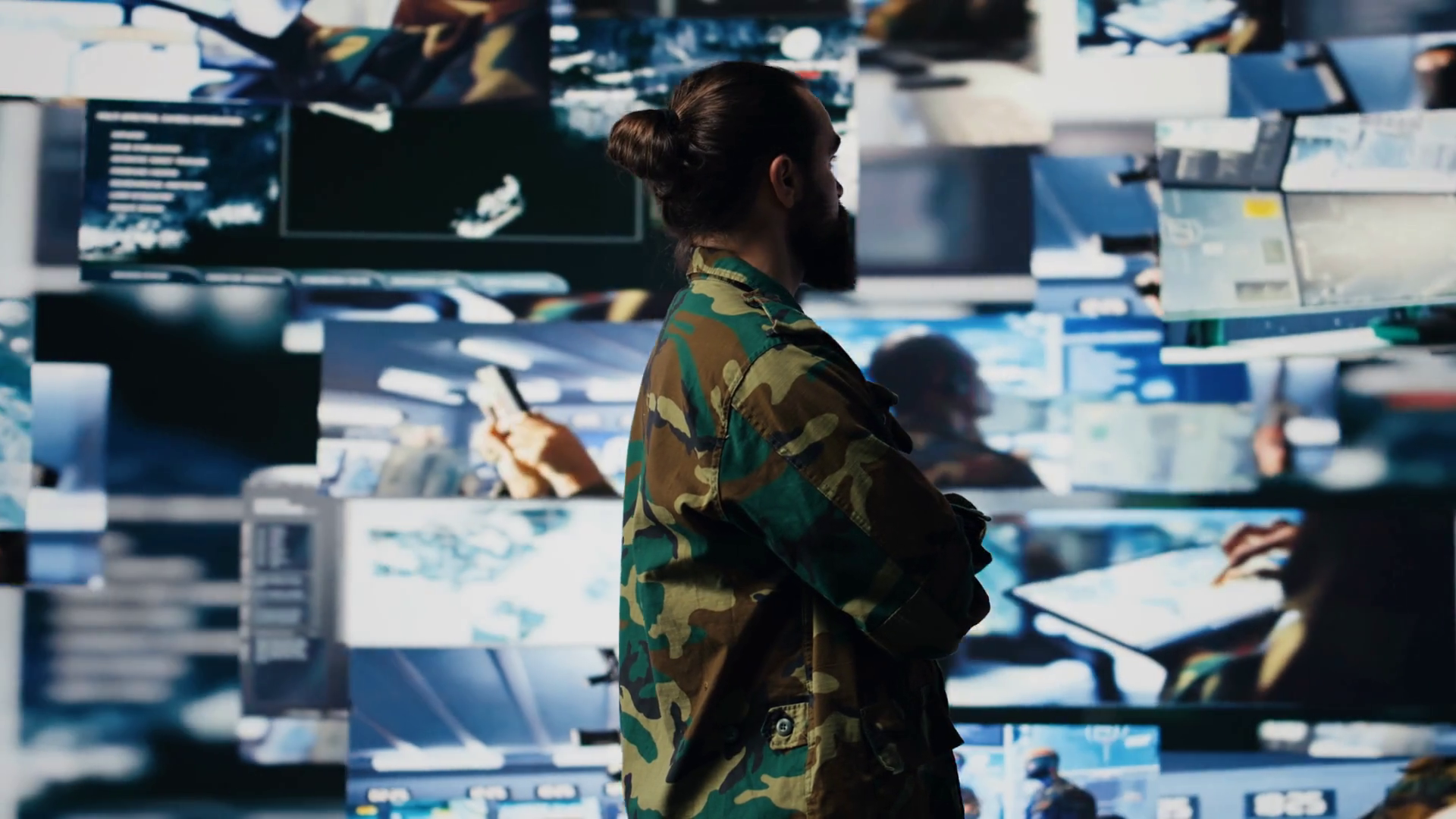 Young Soldier Working In Command Center With Stock Footage SBV ...
