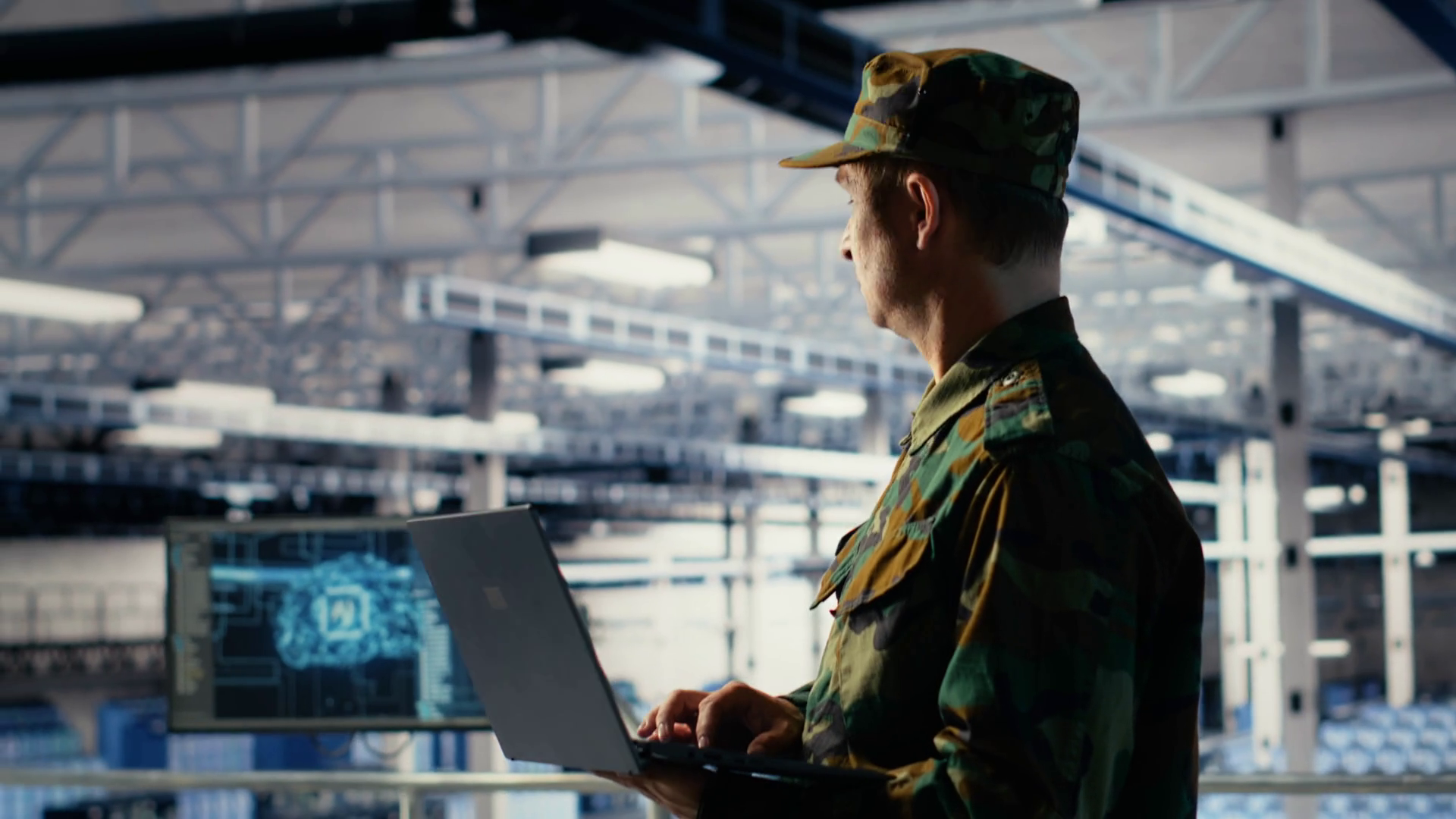 Soldier In Server Hub Using Laptop To Deploy Stock Footage SBV ...