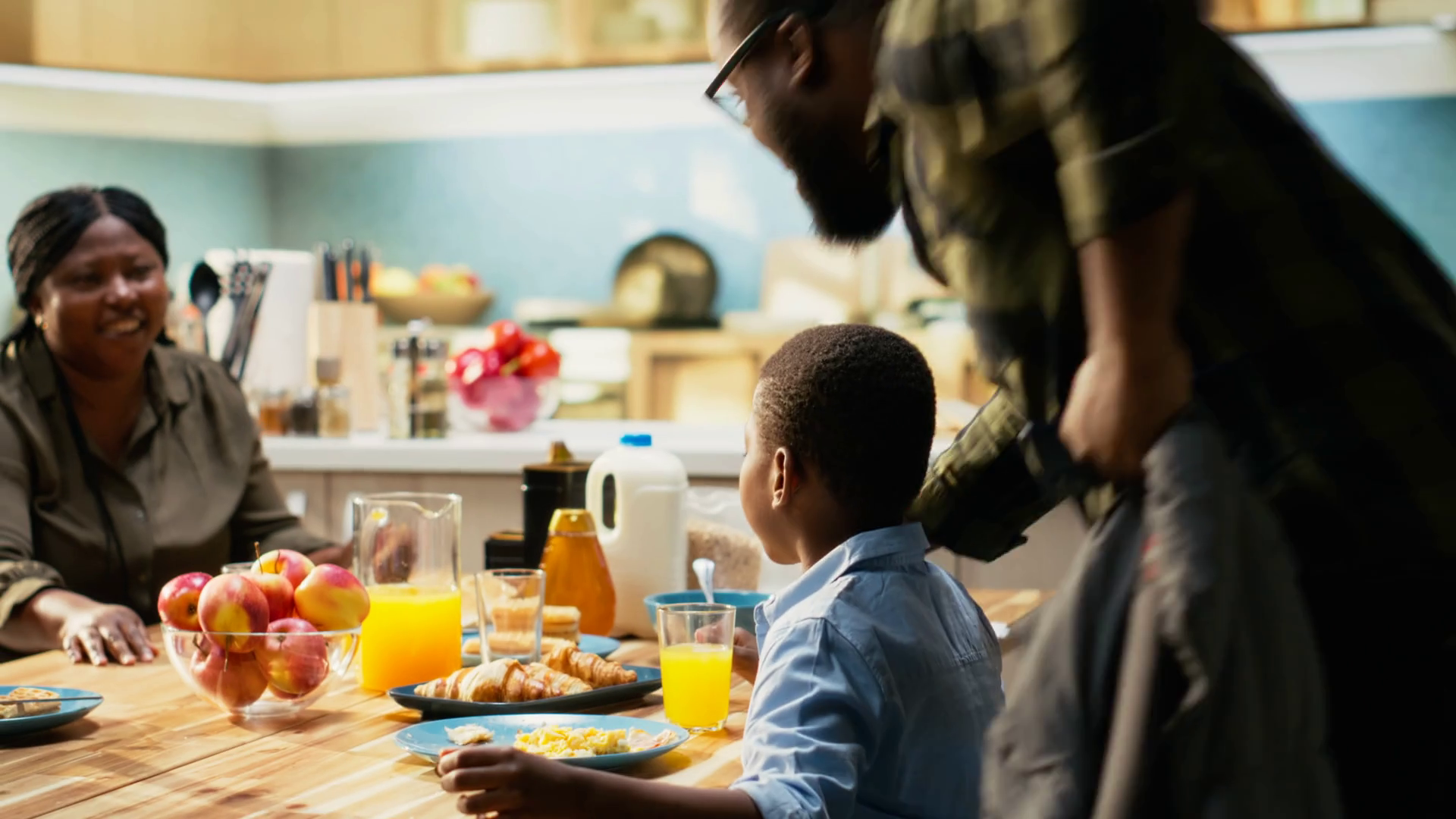 African American Father Rushing To Eat Leave Stock Footage SBV ...