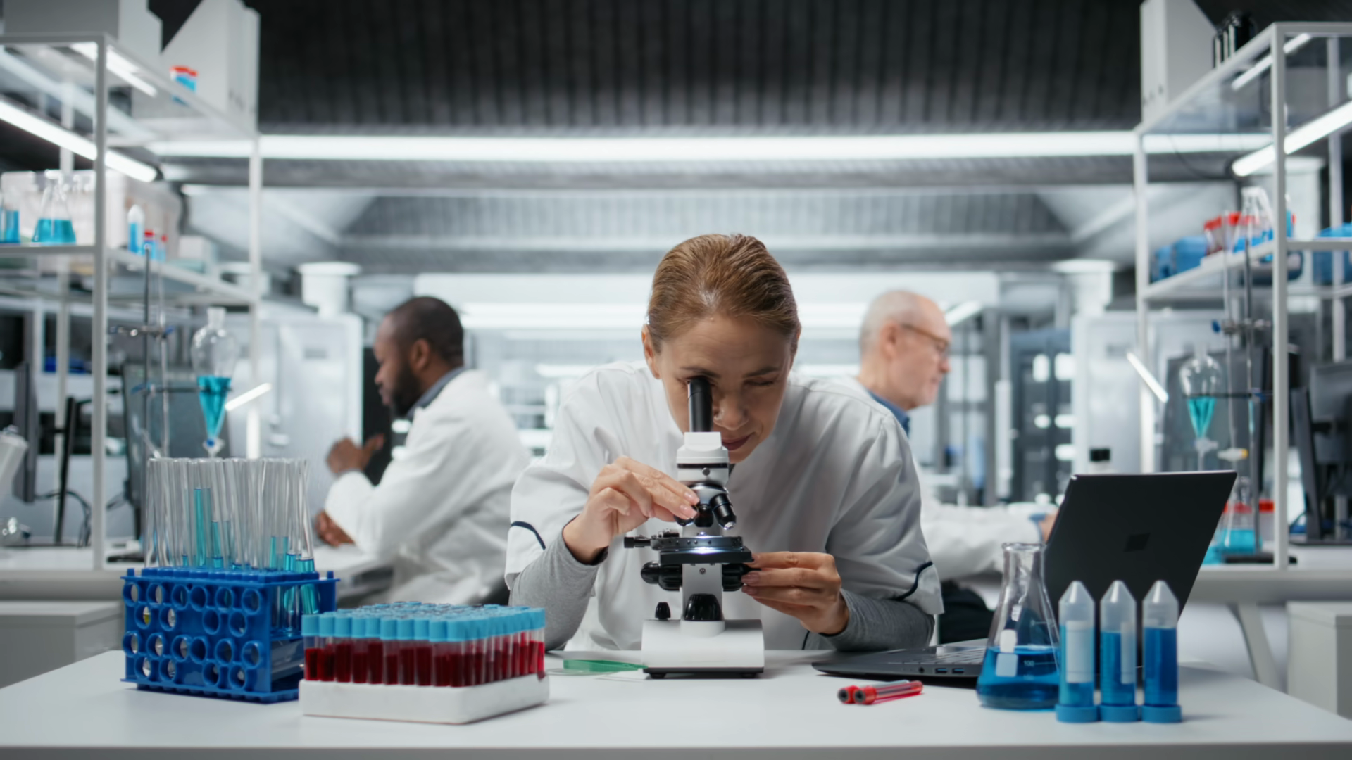 Histology Technician Examining Pathology Stock Footage SBV-353714152 ...