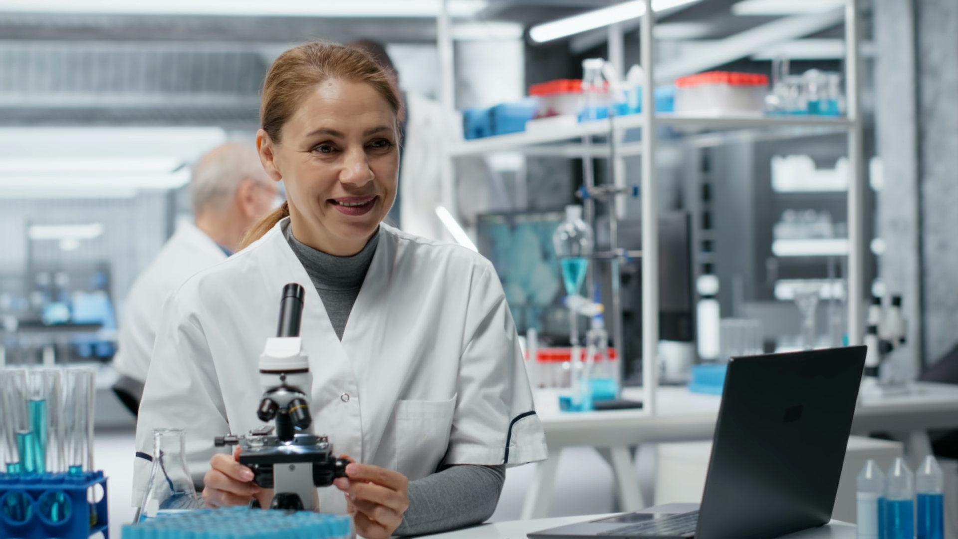 Portrait Of Smiling Scientist Examining Stock Footage SBV-353766276 ...