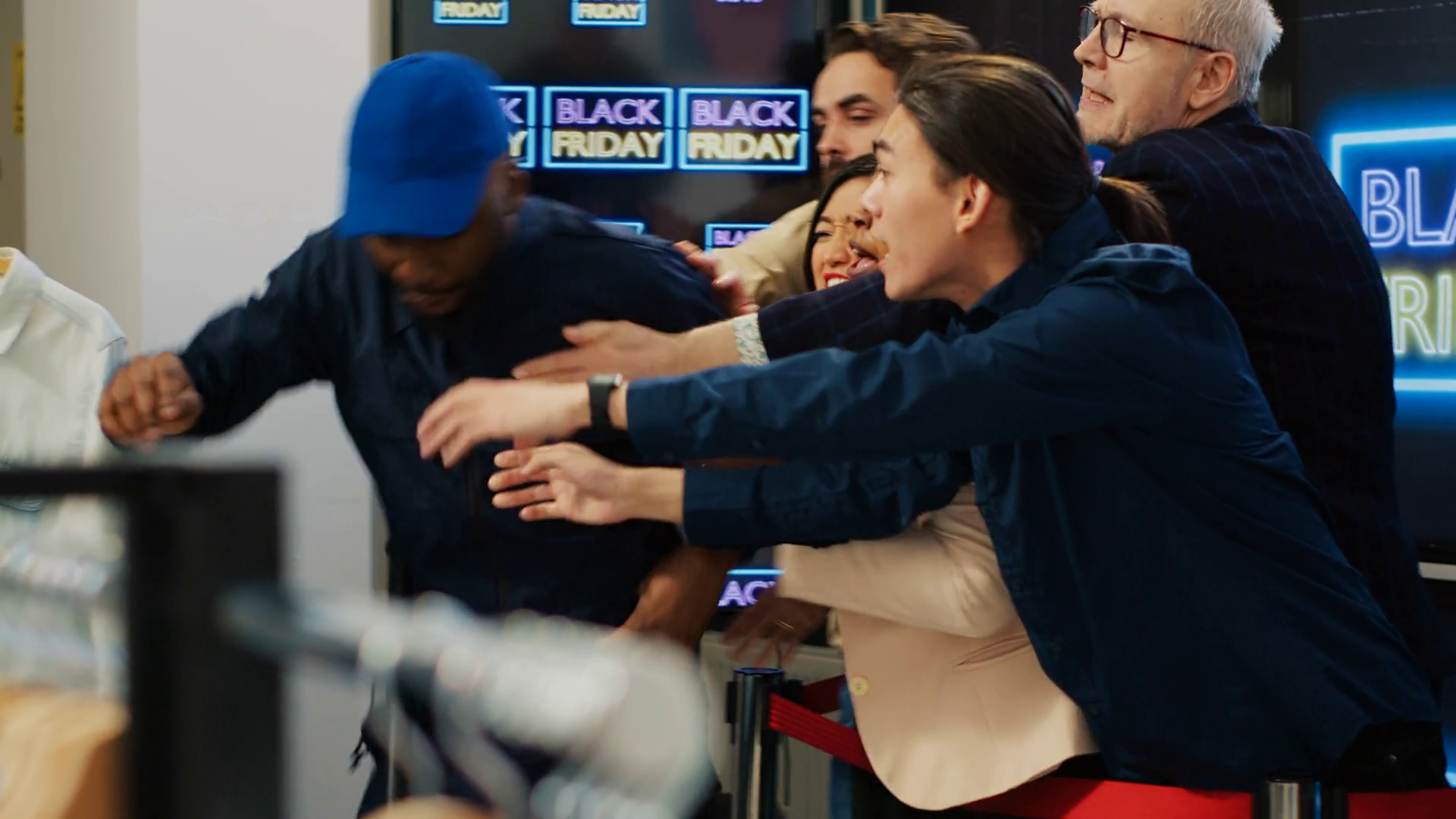 Overwhelmed Security Guard On Black Friday Stock Footage SBV-348260299 ...