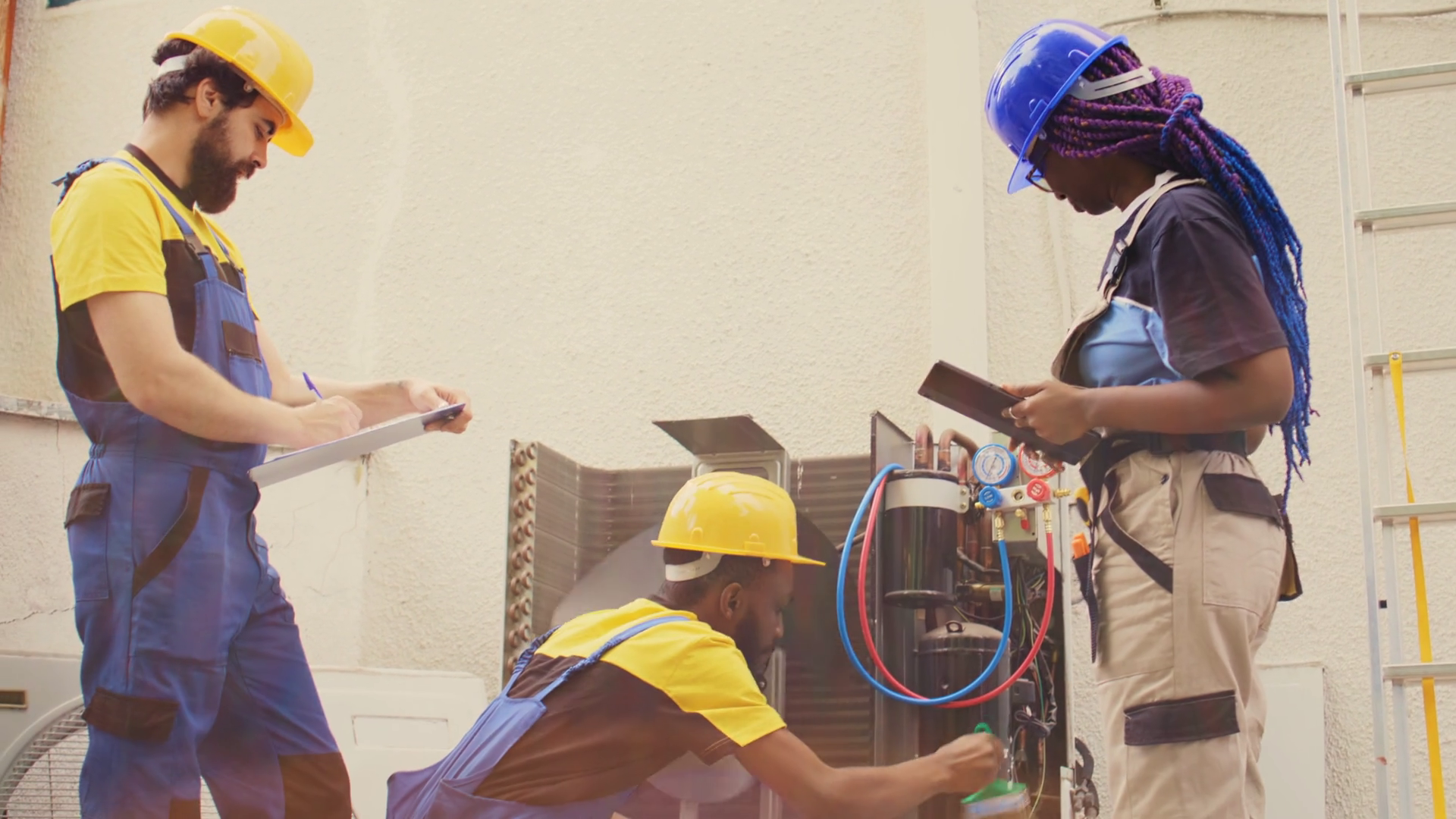 Engineers Cleaning Outdoor Condenser Stock Footage SBV-348389266 ...