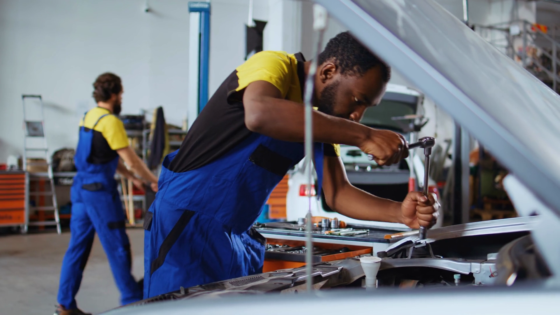 Trained Technician In Car Service Picks Stock Footage SBV-348516395 ...