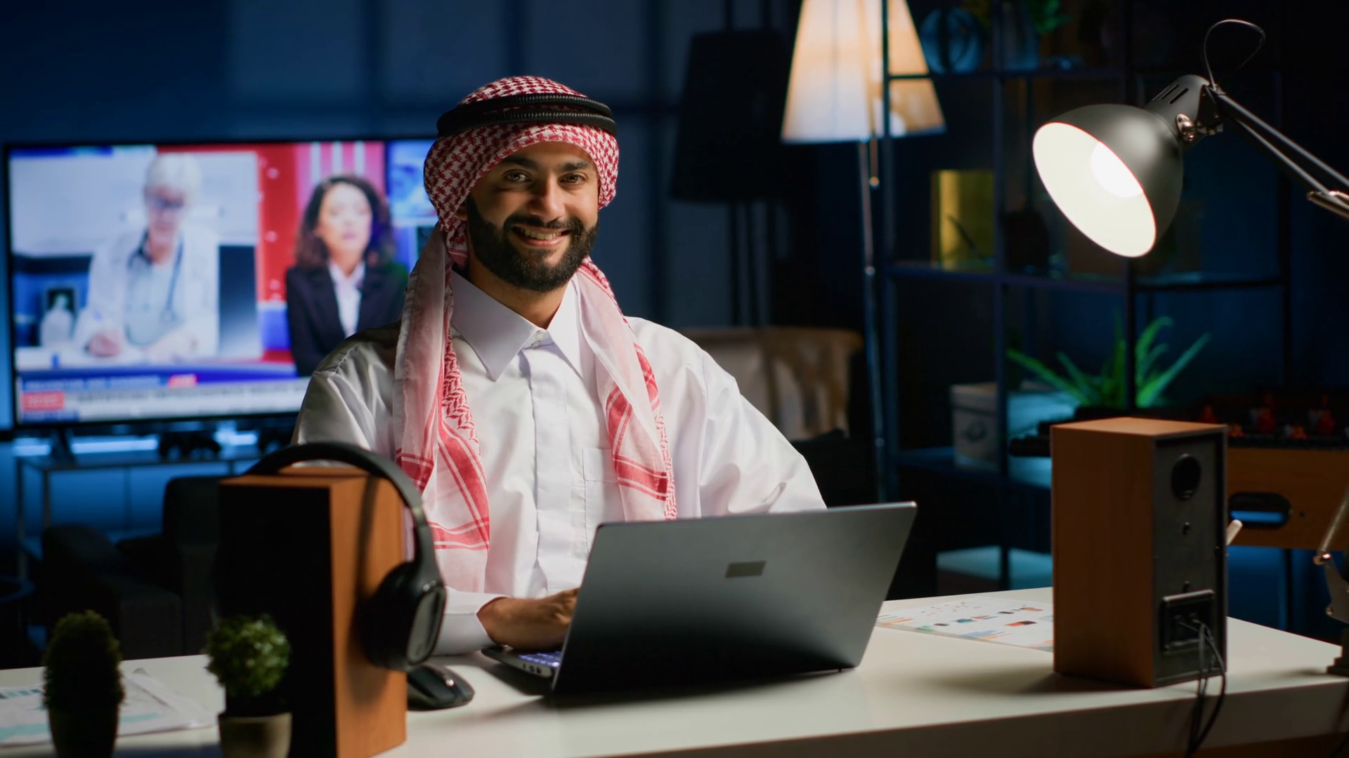 Portrait Of Happy Arab Businessman Working Stock Footage SBV-348679185 ...