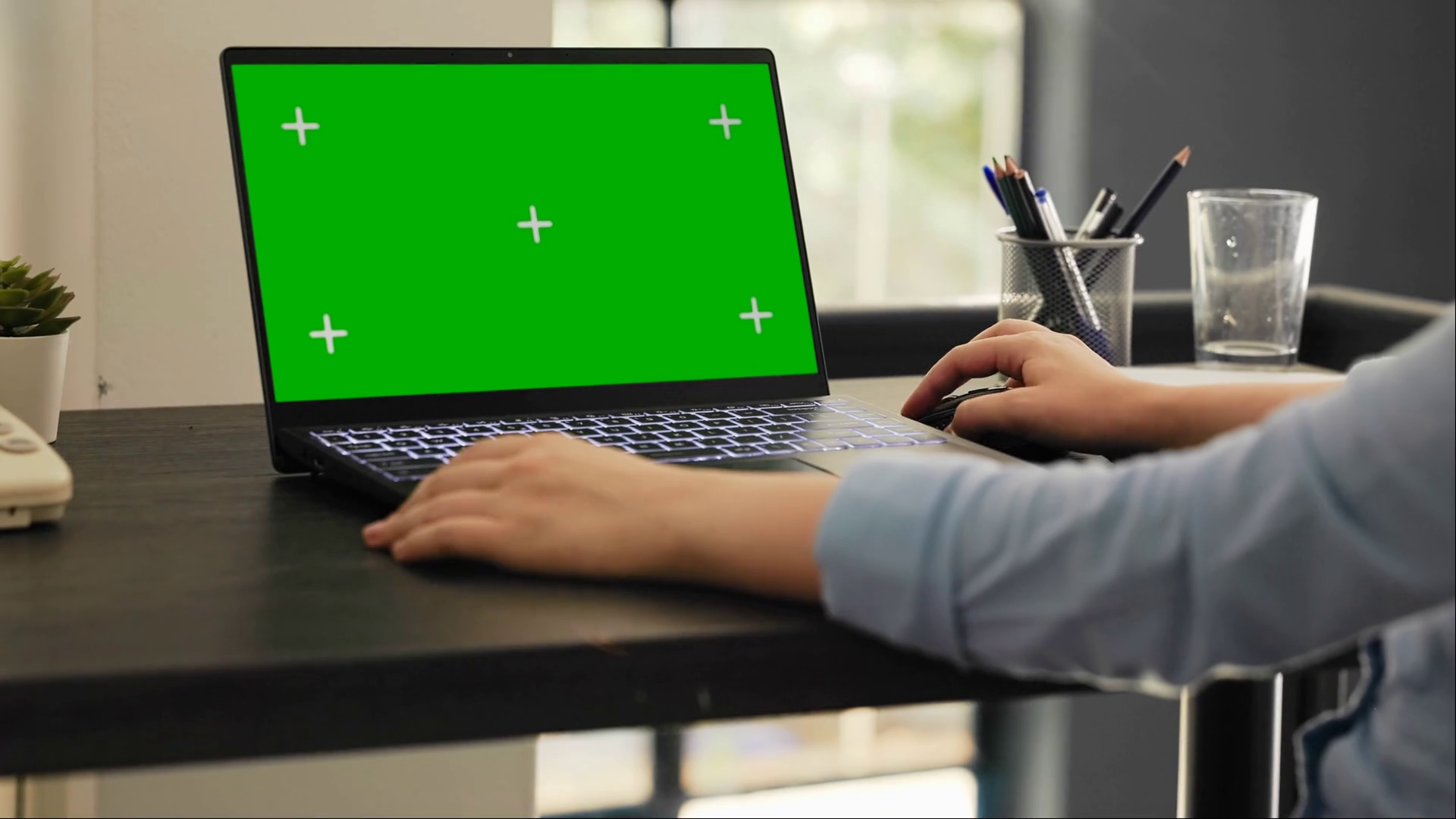 Woman Works On Laptop With Greenscreen Stock Footage SBV-348652970 ...