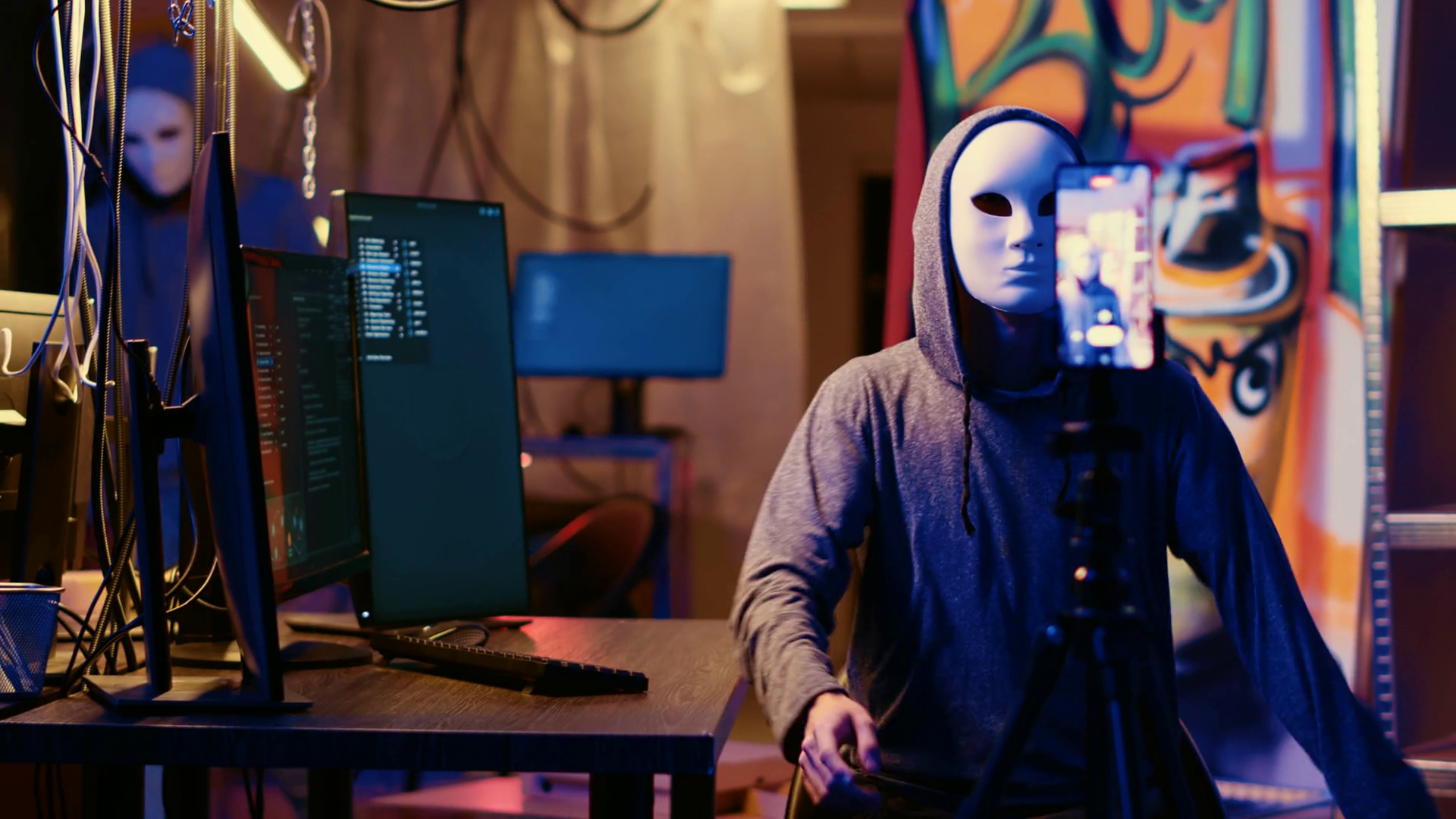 Dangerous Hacker Filming Video Threatening Stock Footage SBV-348669577 ...