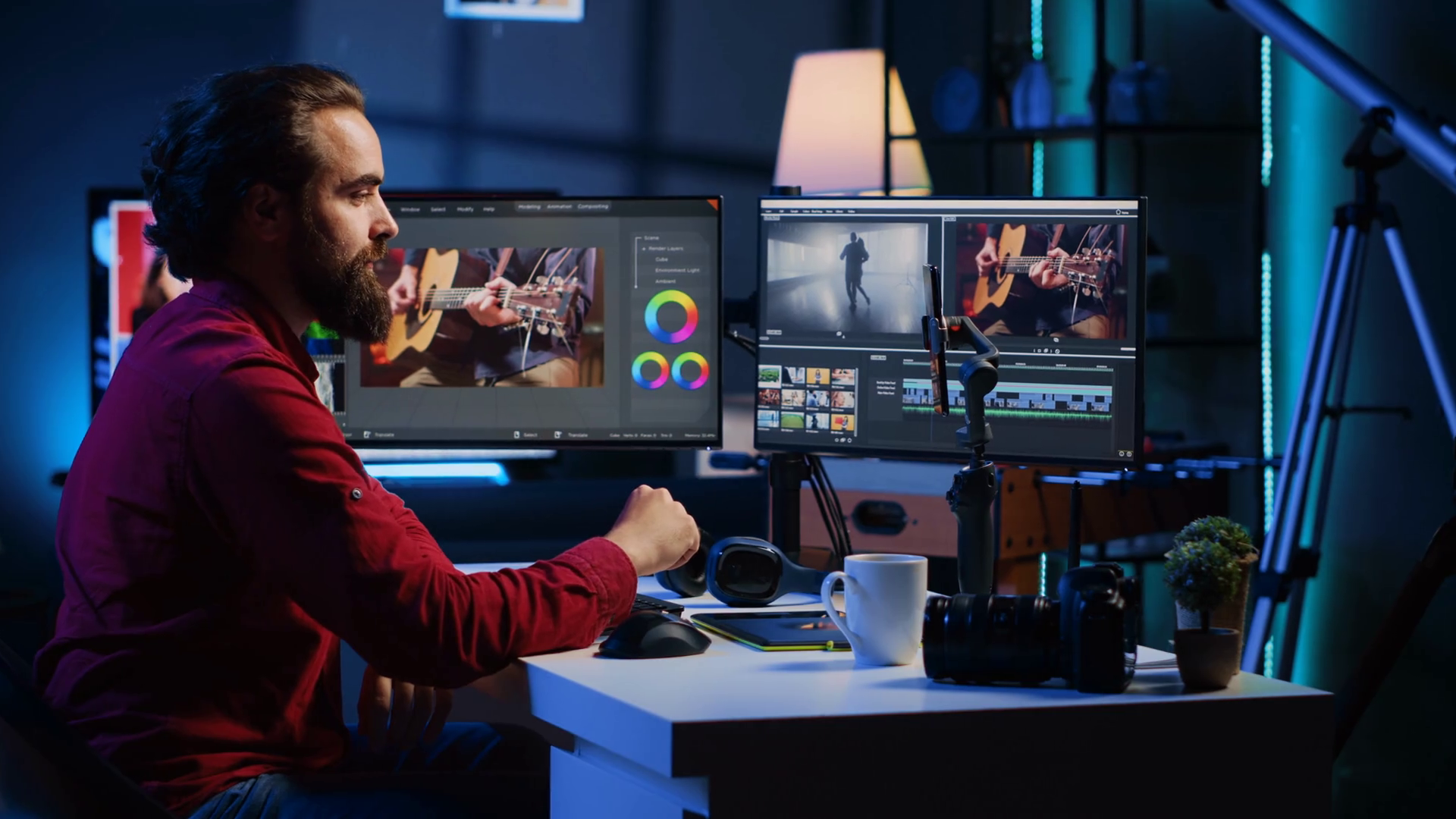 Video Editor Content Creator Pressing Record Stock Footage SBV ...