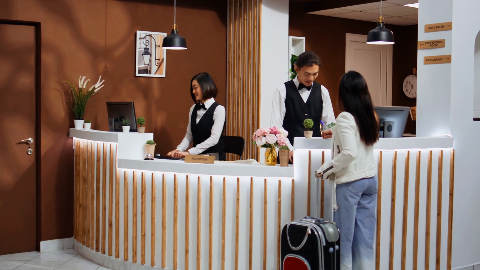 Tourist Entering Hotel Reception To Go Stock Footage SBV-348796512 ...