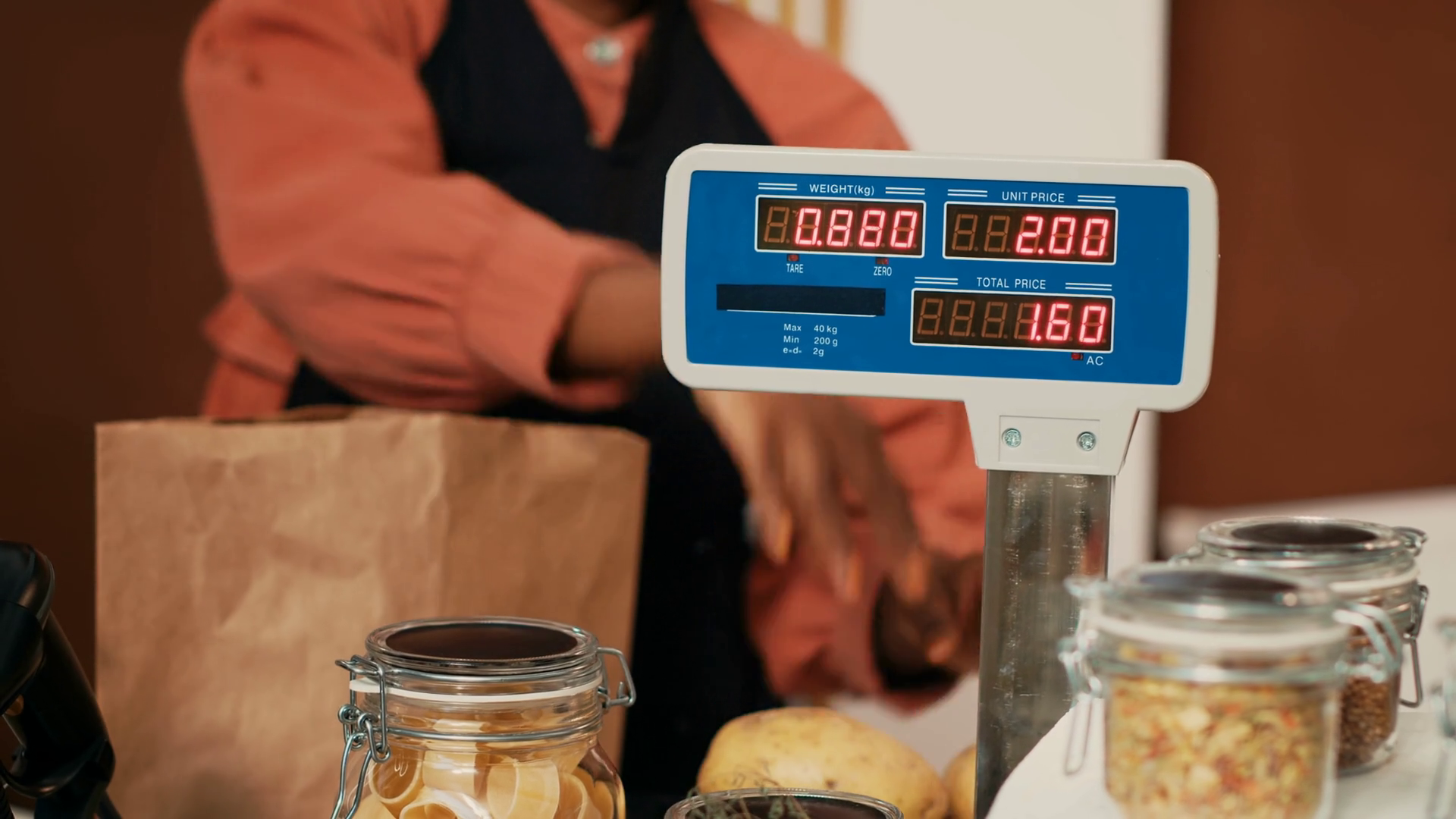 Seller Using Electronic Scale At Grocery Stock Footage SBV-348814527 ...