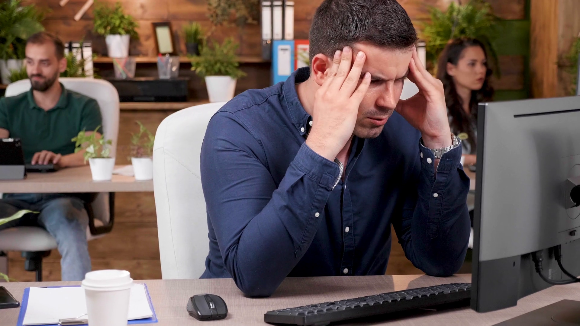 Portrait Of Stressed Overworked Employee Stock Footage SBV-336745094 ...