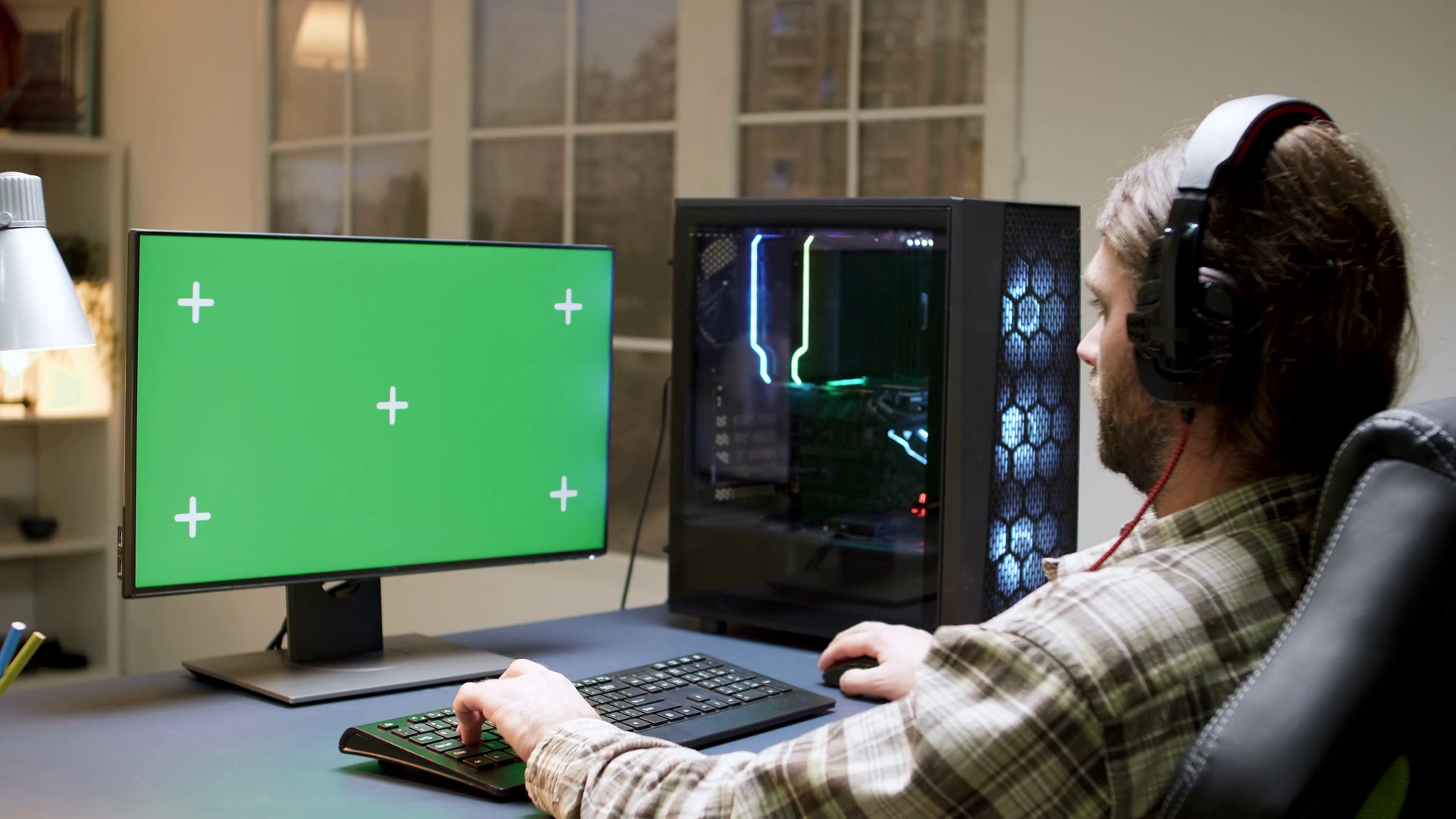 Pro Bearded Gamer With Long Hair Playing Stock Footage SBV-338010224 ...
