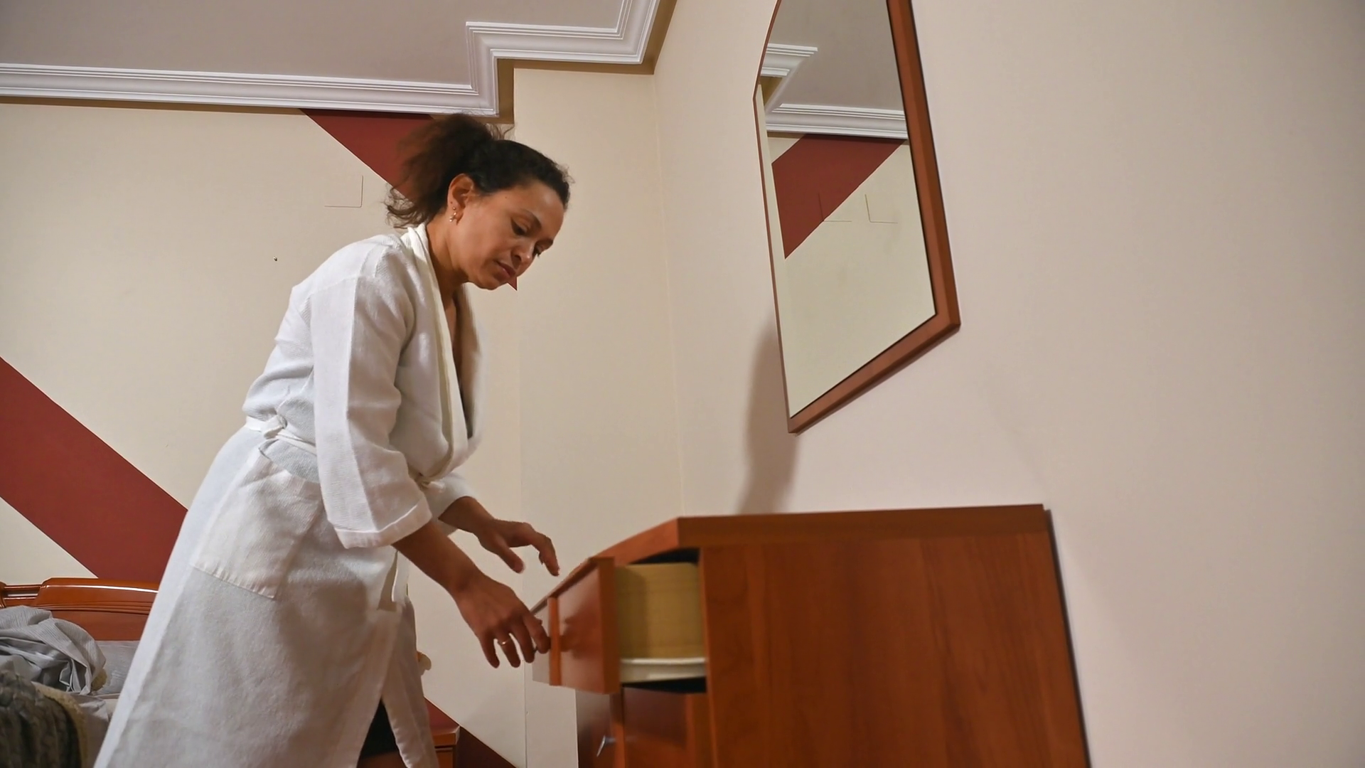 Woman In Robe Opening Drawer In Modern Stock Footage SBV-349380813 ...