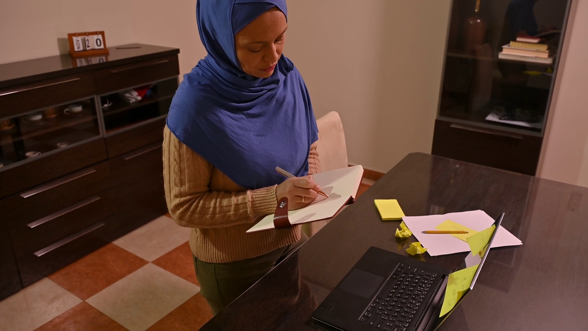 Woman In Hijab Working From Home With Stock Footage SBV-350226757 ...