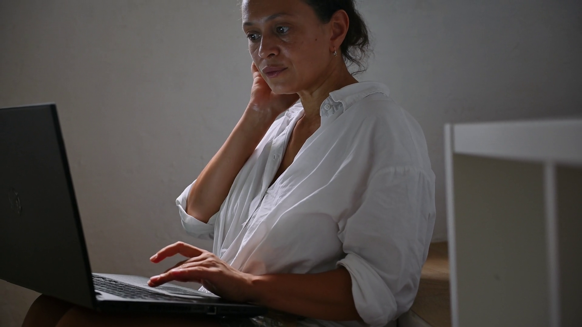 Serious Woman Working On Laptop Computer At Stock Footage SBV-349249426 ...
