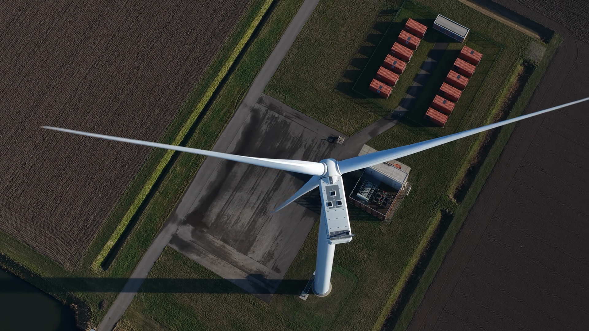 Aerial Top Down View Of Wind Turbine Stock Footage SBV-354064131 ...