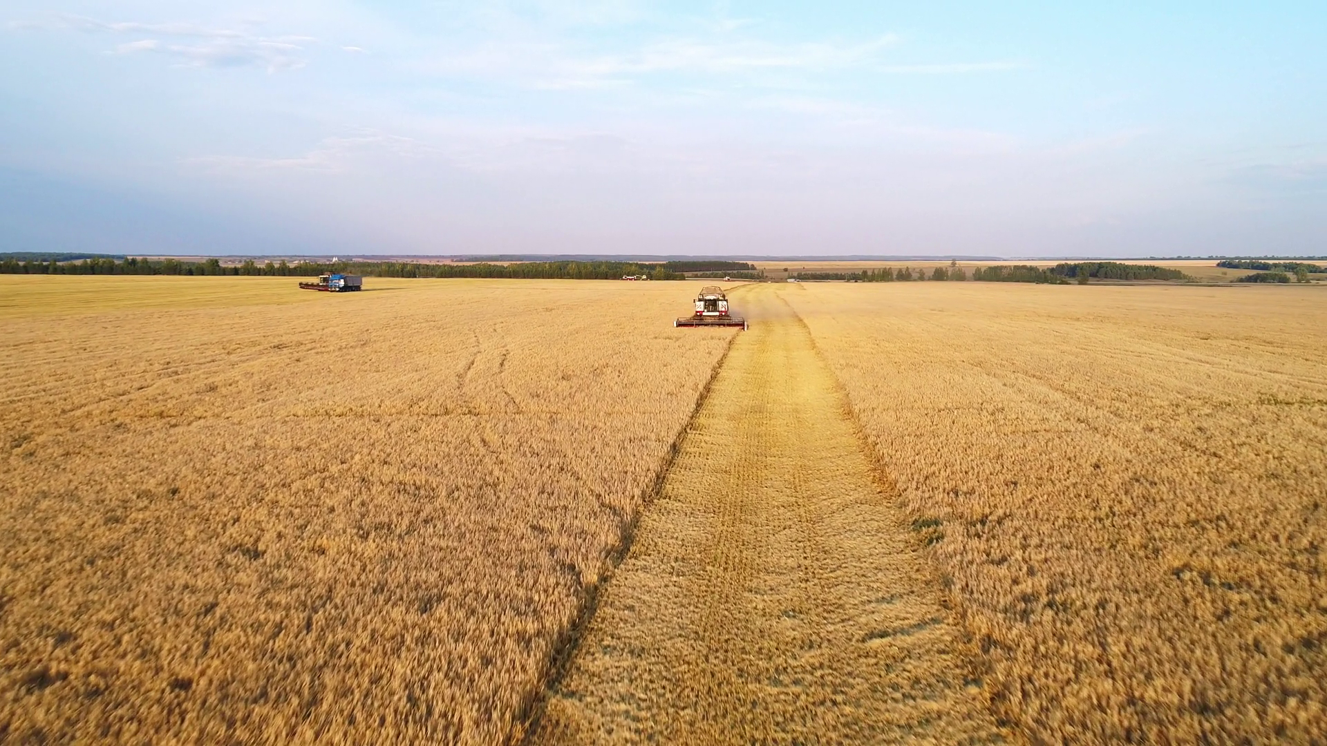 Aerial Of Combine Harvester Working In Field Stock Footage SBV ...