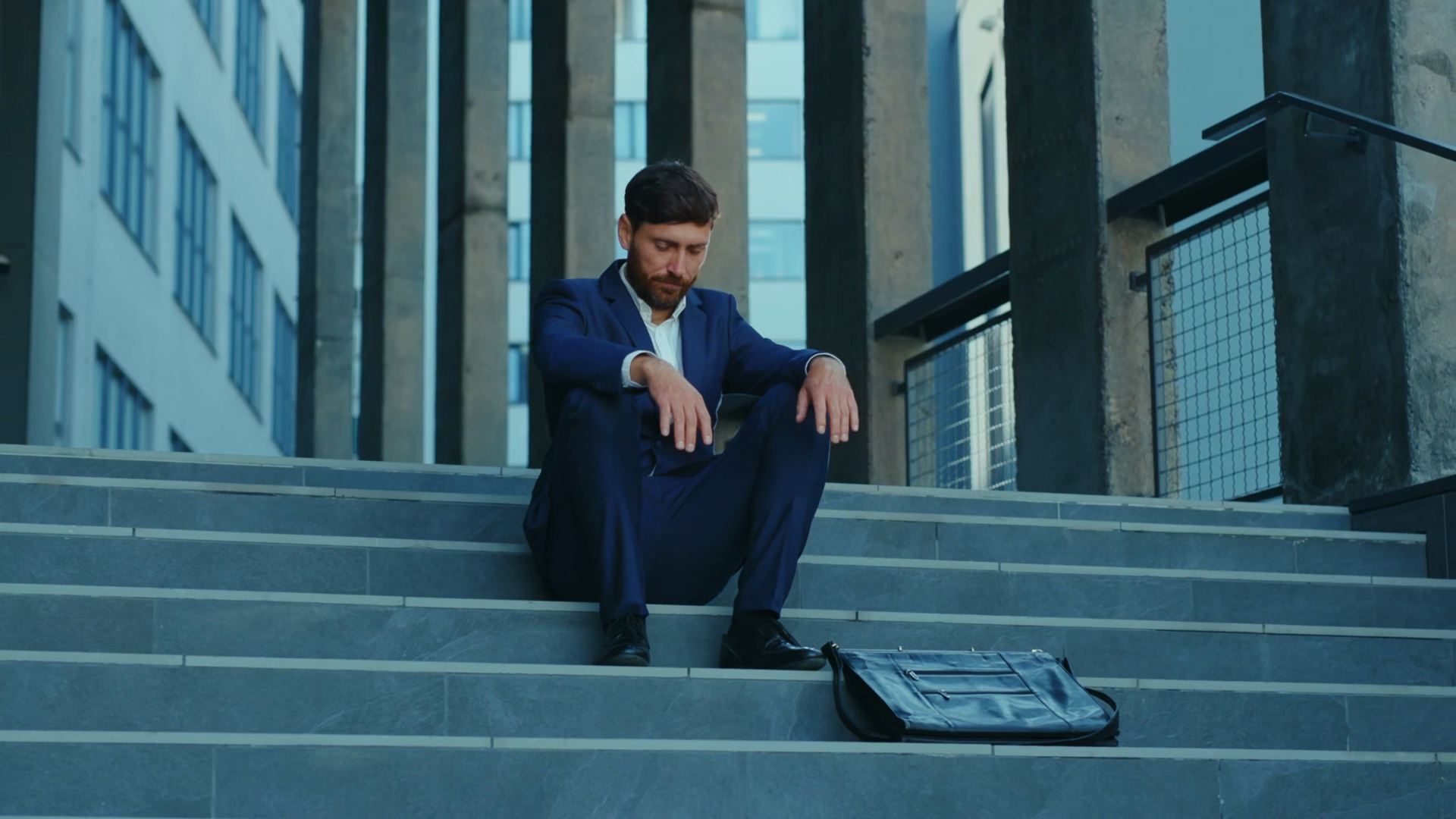 Fired Corporate Executive Crying On Stairs Stock Footage SBV-354568763 ...