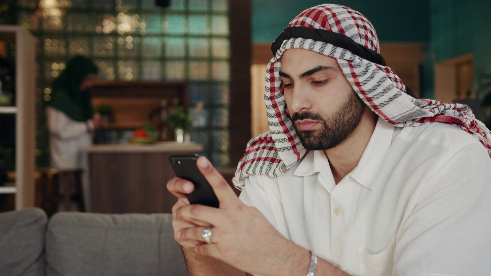 Serious Arabic Young Male Use Touch Phone At Stock Footage SBV ...