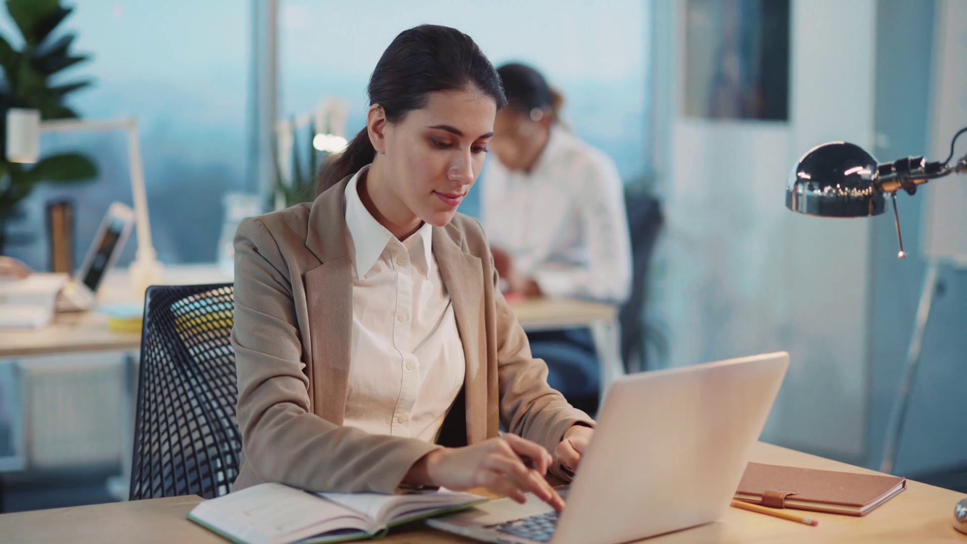 Young Caucasian Woman Working On Laptop Stock Footage SBV-351909401 ...