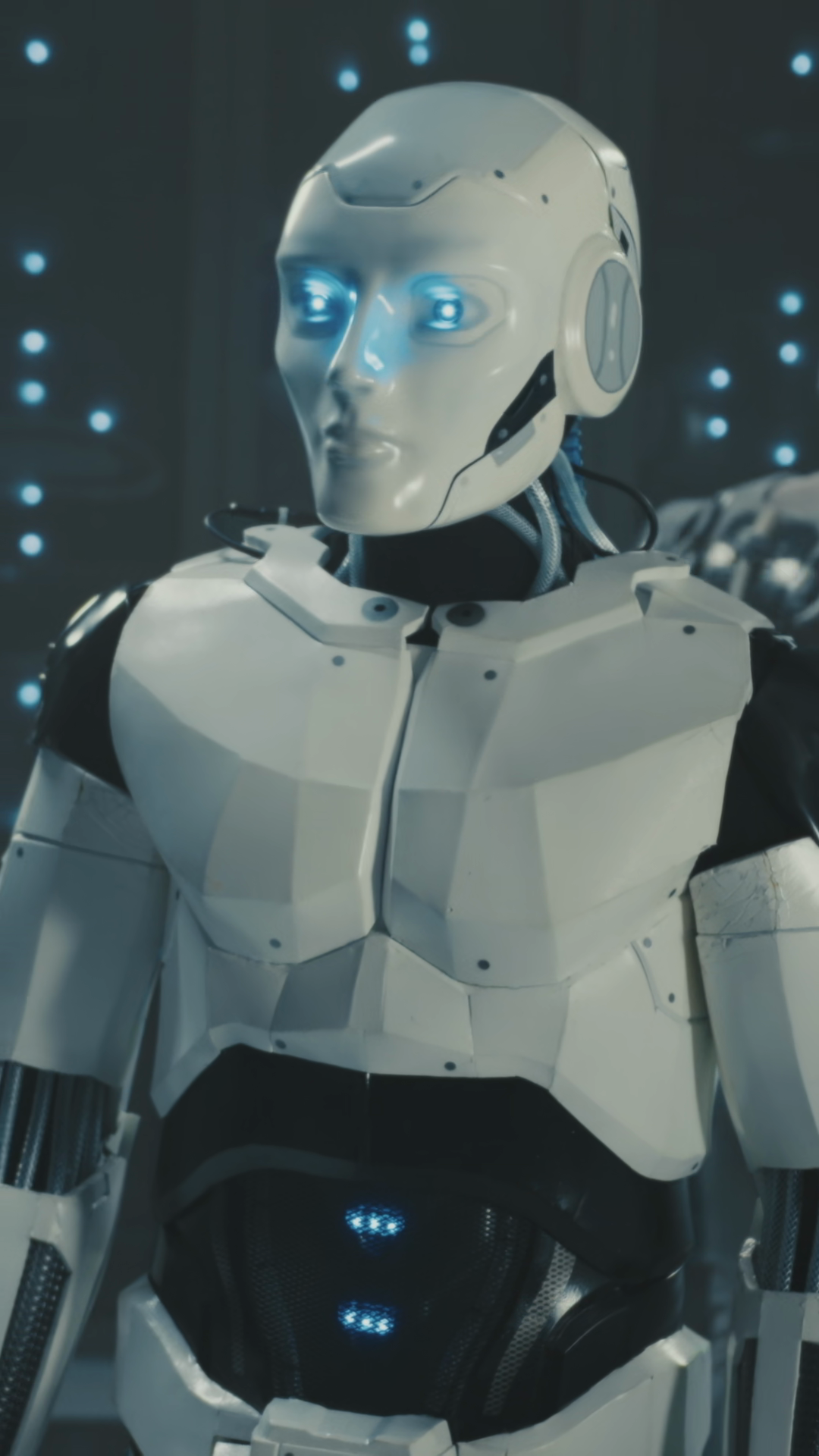Android With Blue Glowing Eyes Serene Stock Footage SBV-353789326 ...