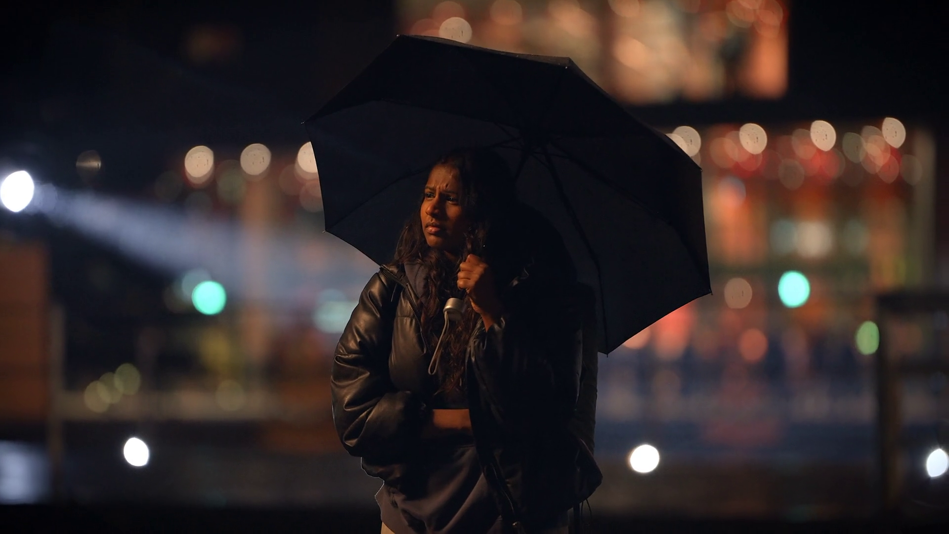 A Woman Is Standing In Rain With Umbrella Stock Footage SBV-349247893 ...