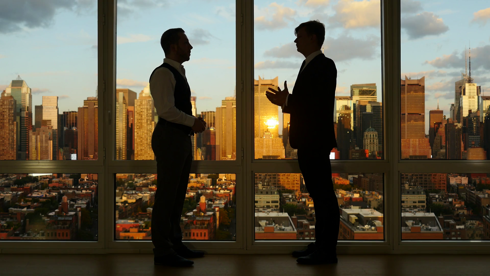 Business Meeting Scene With Silhouettes Of Stock Footage SBV-347805122 ...