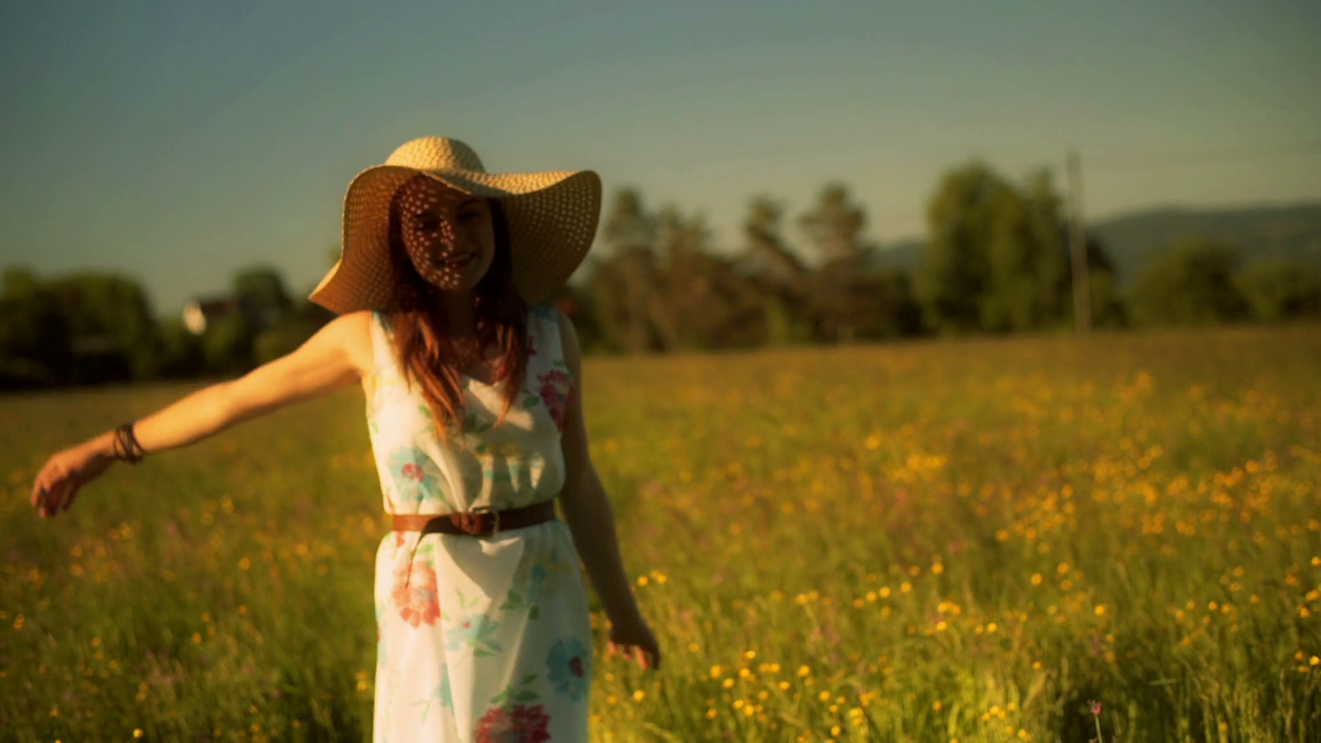 Happy Girl With Straw Hat Standing On Meadow Stock Footage SBV ...