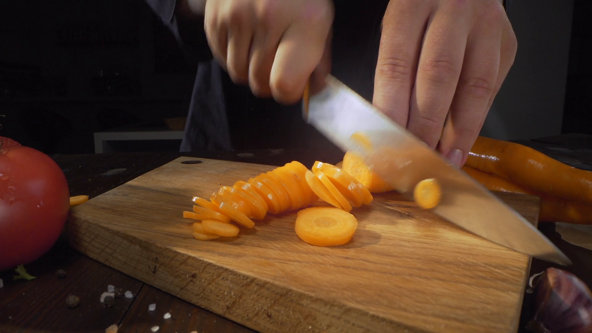 Zooming Shot Of Chopping Raw Carrot On Stock Footage SBV-337703368 ...