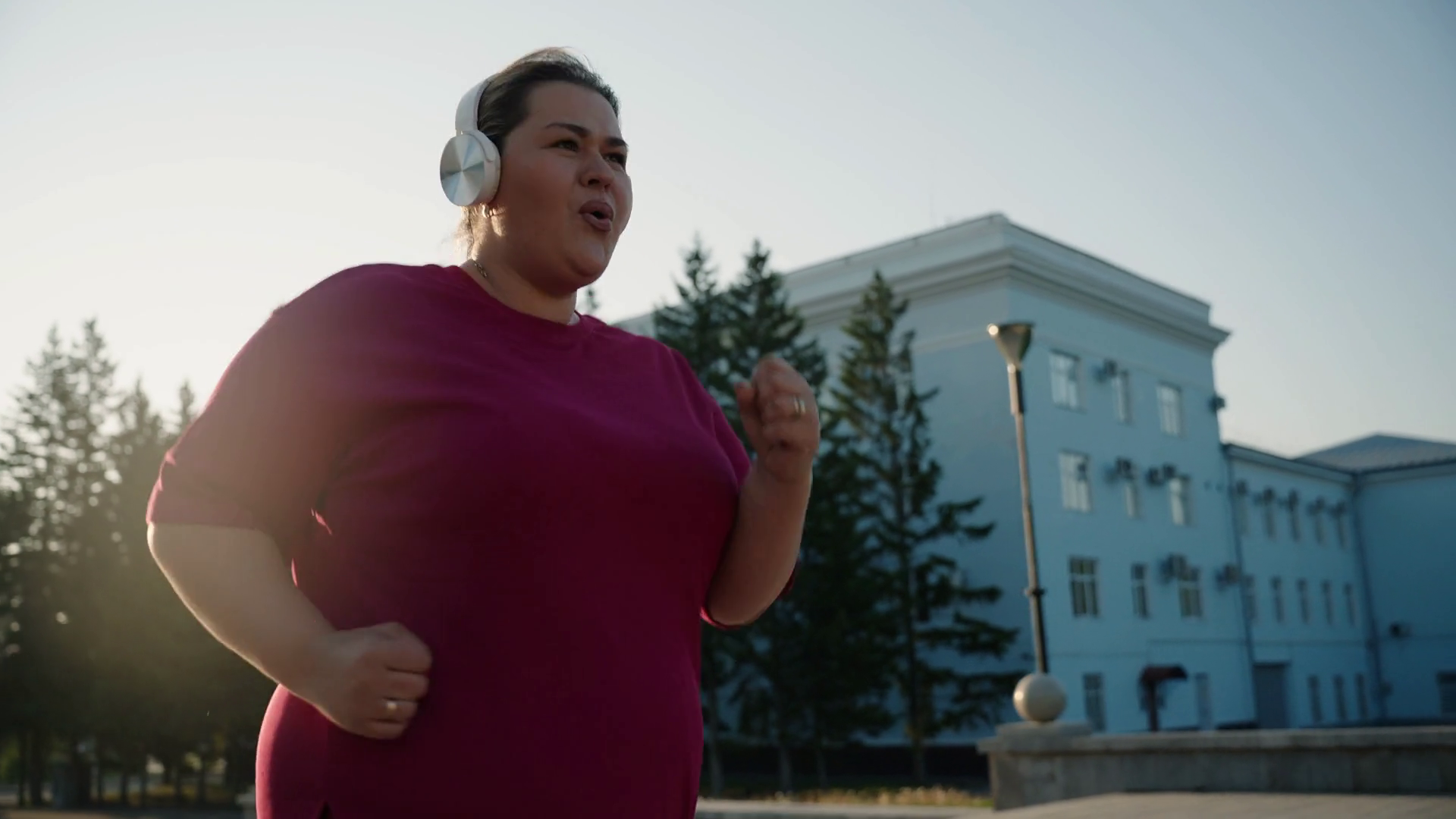 Plus Size Woman In Headphones Running On Stock Footage SBV-347722357 ...