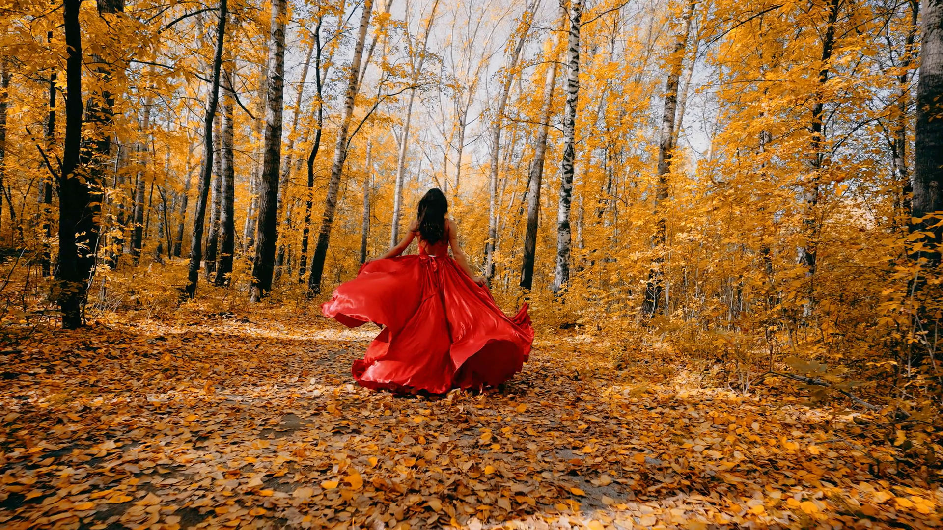 Woman Running In Red Dress In Park Stock Footage SBV-348945927 ...