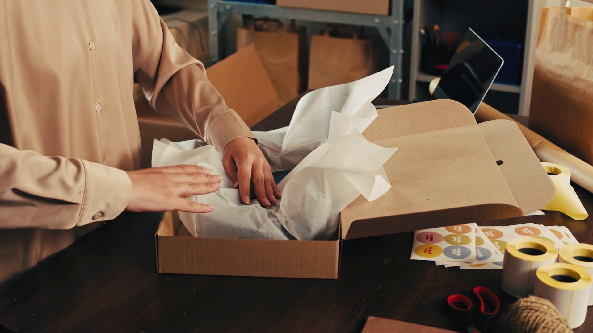 E-commerce Storage Shop Woman Packing Goods Stock Footage SBV-352301399 ...