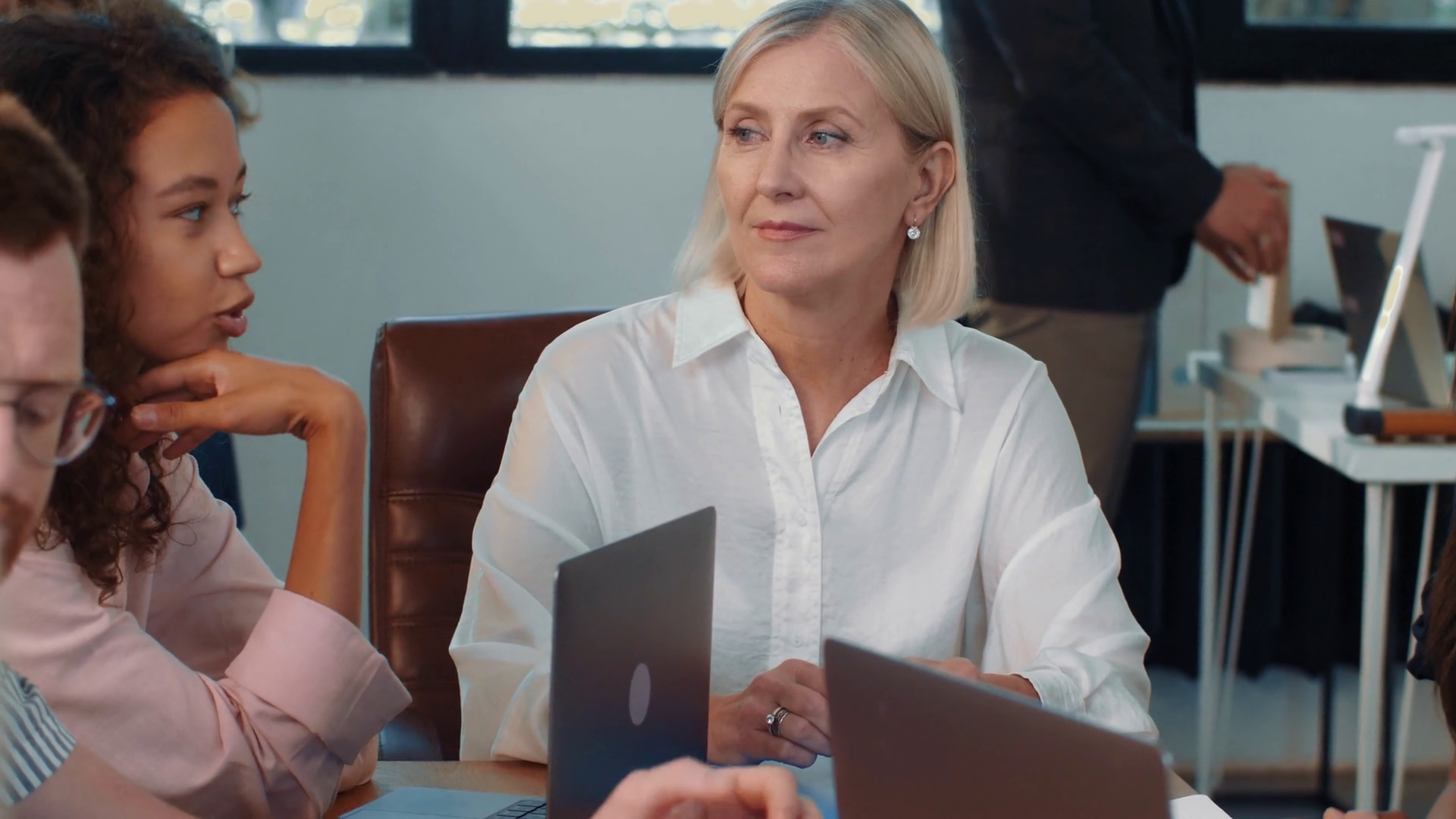 Collaborative Senior Boss Works With Diverse Stock Footage SBV ...