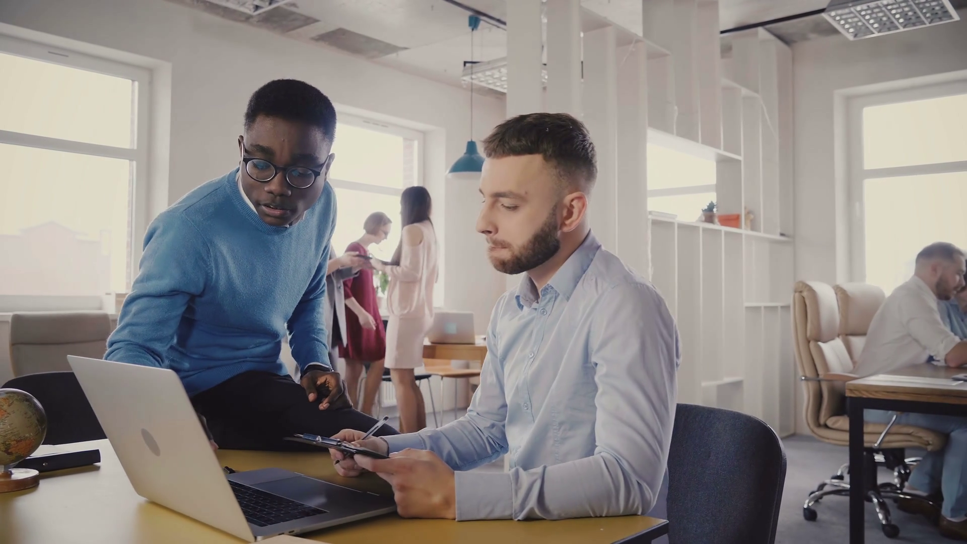 Two Friends Collaborate In Stylish Loft Stock Footage SBV-323287441 ...