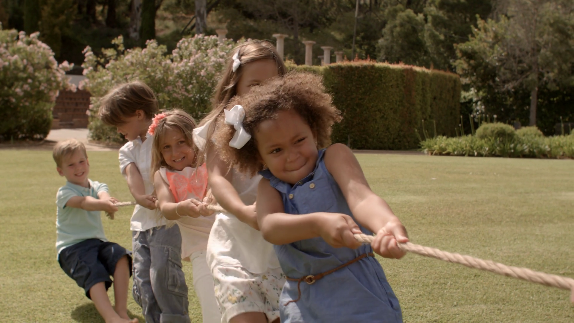 Five Children Pulling Rope Having Tug Of War Stock Footage SBV ...
