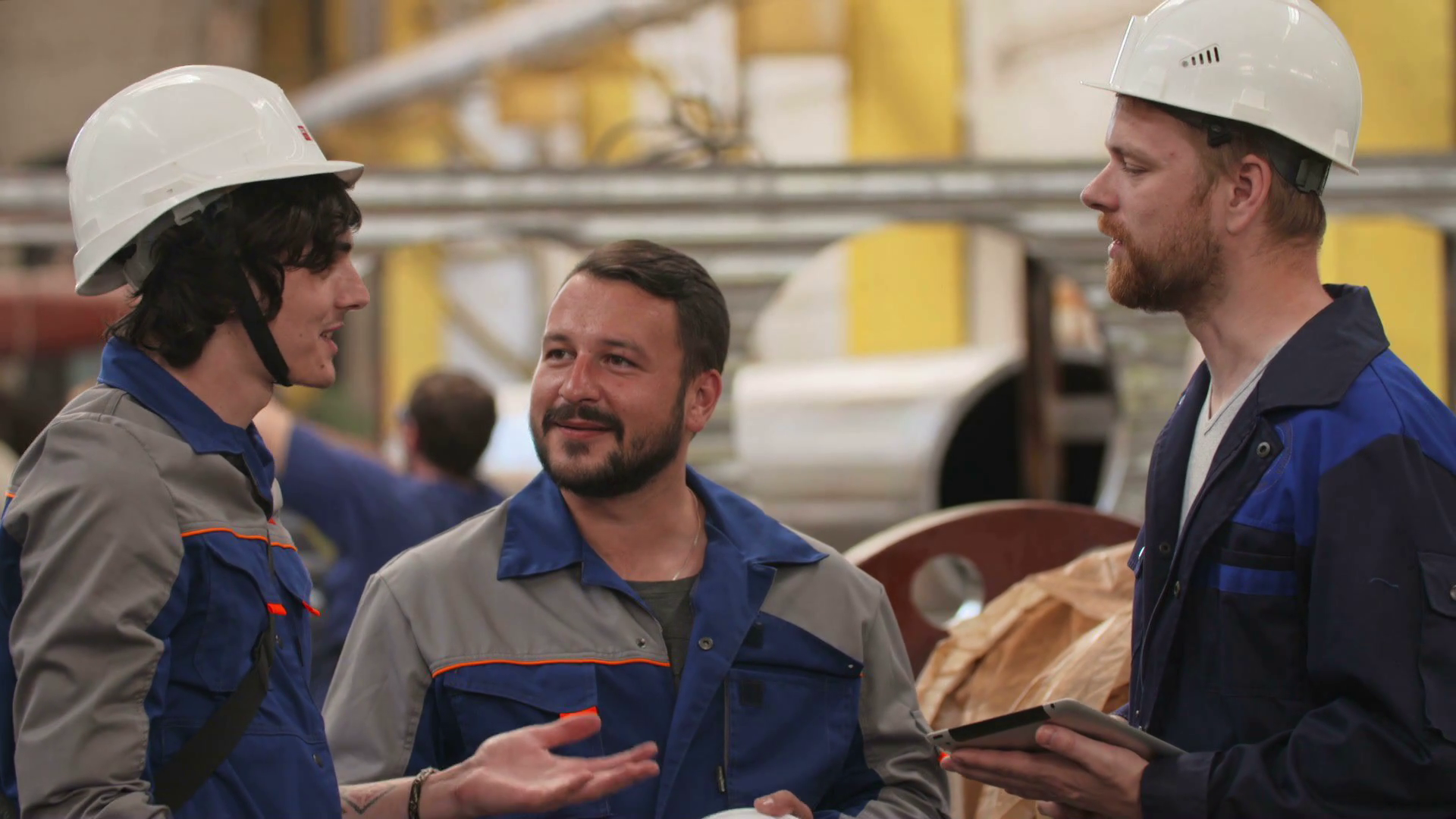 Three Friends Engineers In Heavy Industry Stock Footage SBV-308491795 ...