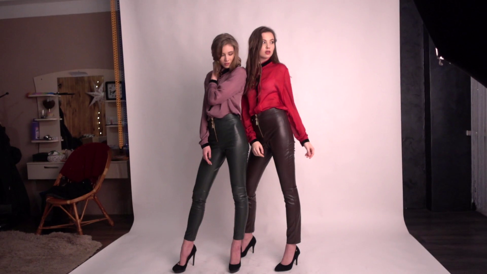 Two Girls Models Posing Fashion Photo Stock Footage SBV-311842850 ...
