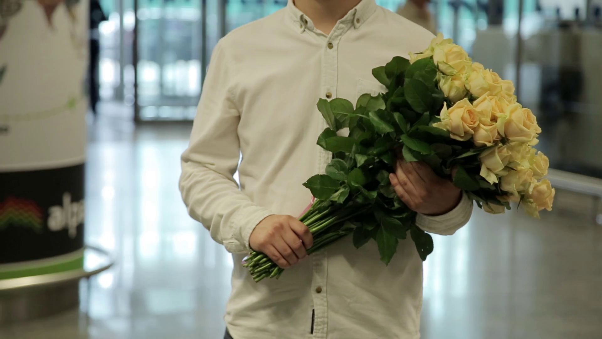 Man In White Shirt With Yellow Roses Waiting Stock Footage SBV ...