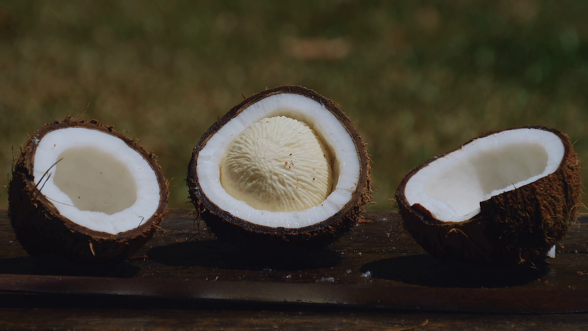 Zoom Out From Three Halves Of Coconut On Stock Footage SBV-348666056 ...