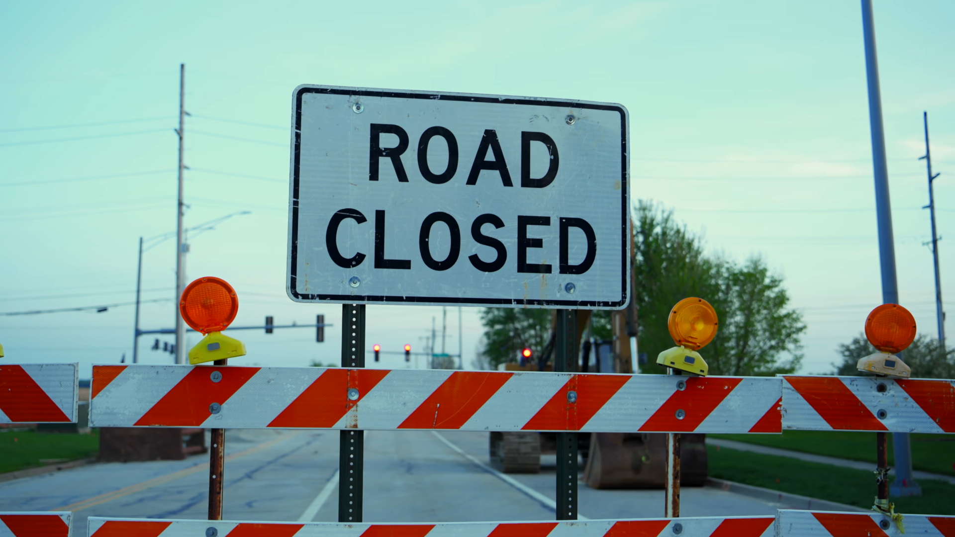 Blocked Roadway With Barricades Warning Sign Stock Footage SBV ...