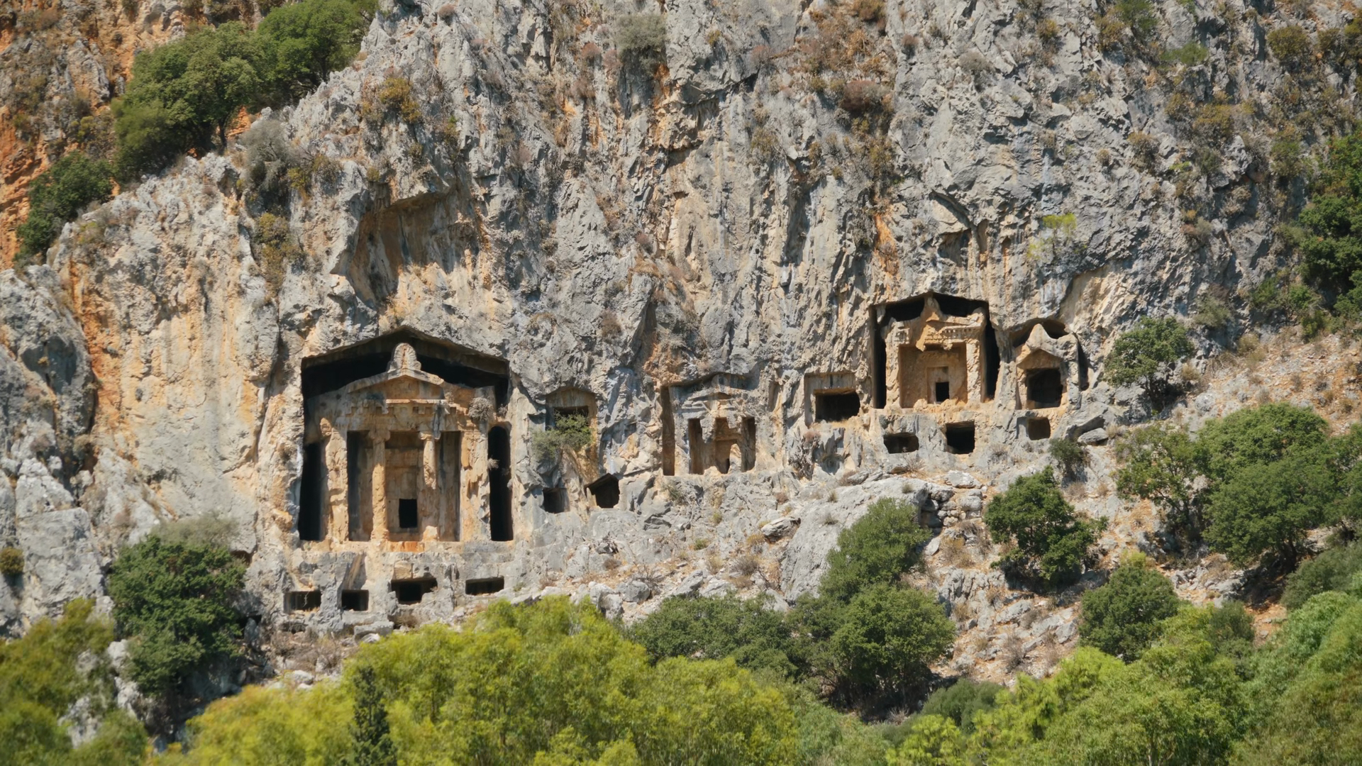 8k Ancient Rock Cut Tombs Carved Into Stock Footage SBV-354033989 ...
