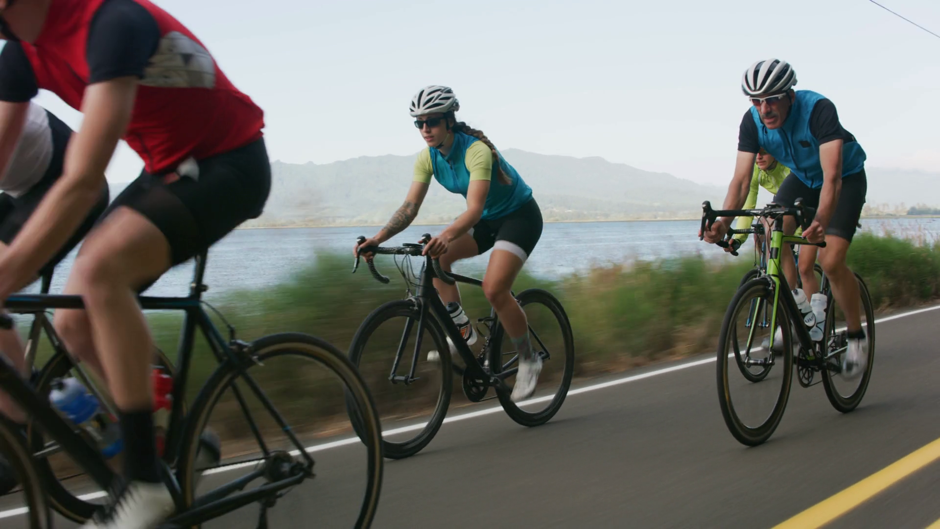 Tracking Shot Of Group Of Cyclists On Stock Footage SBV-347673798 ...