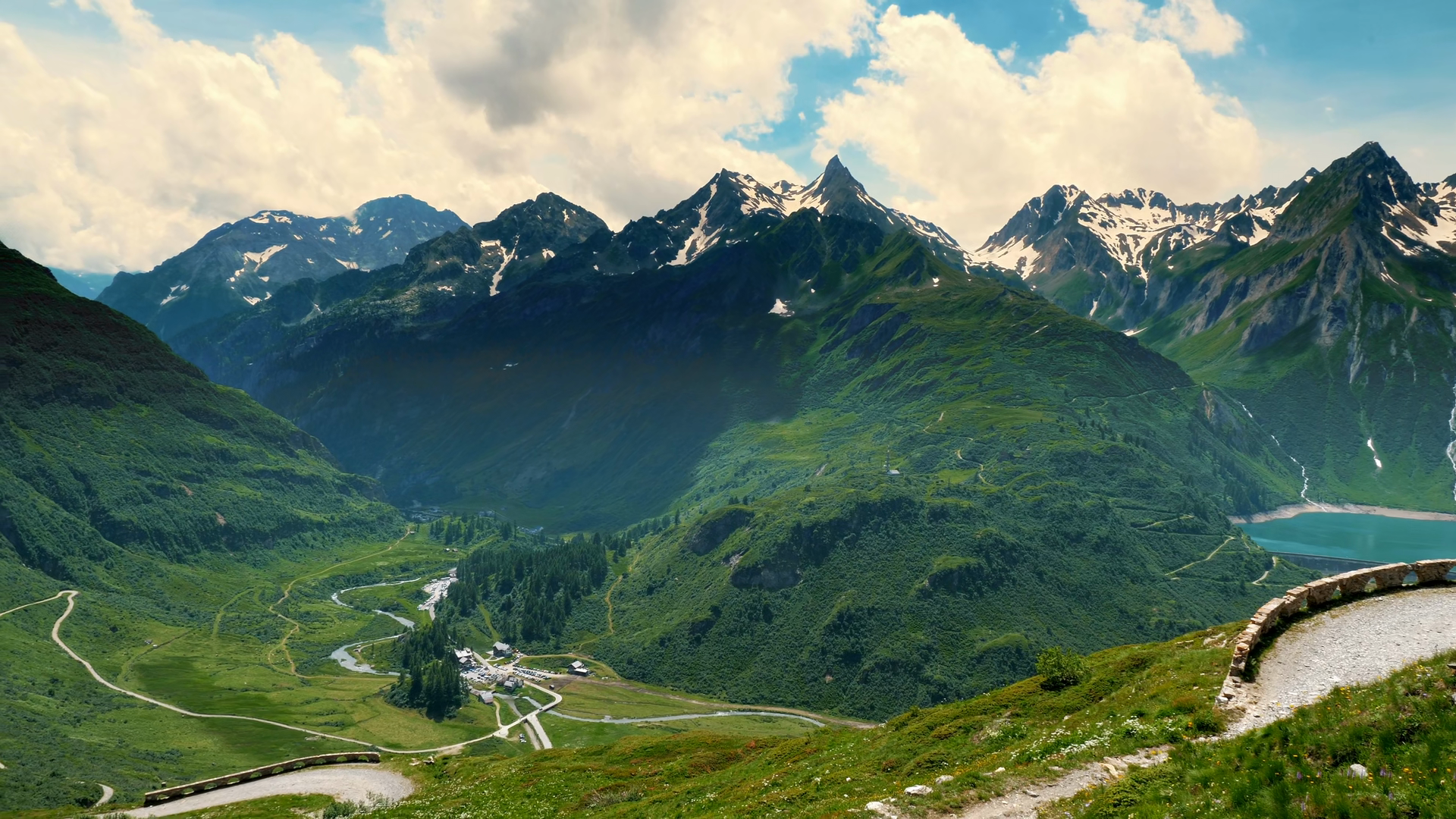 Majestic Panorama Of Alpine Valley With Stock Footage SBV-353655038 ...