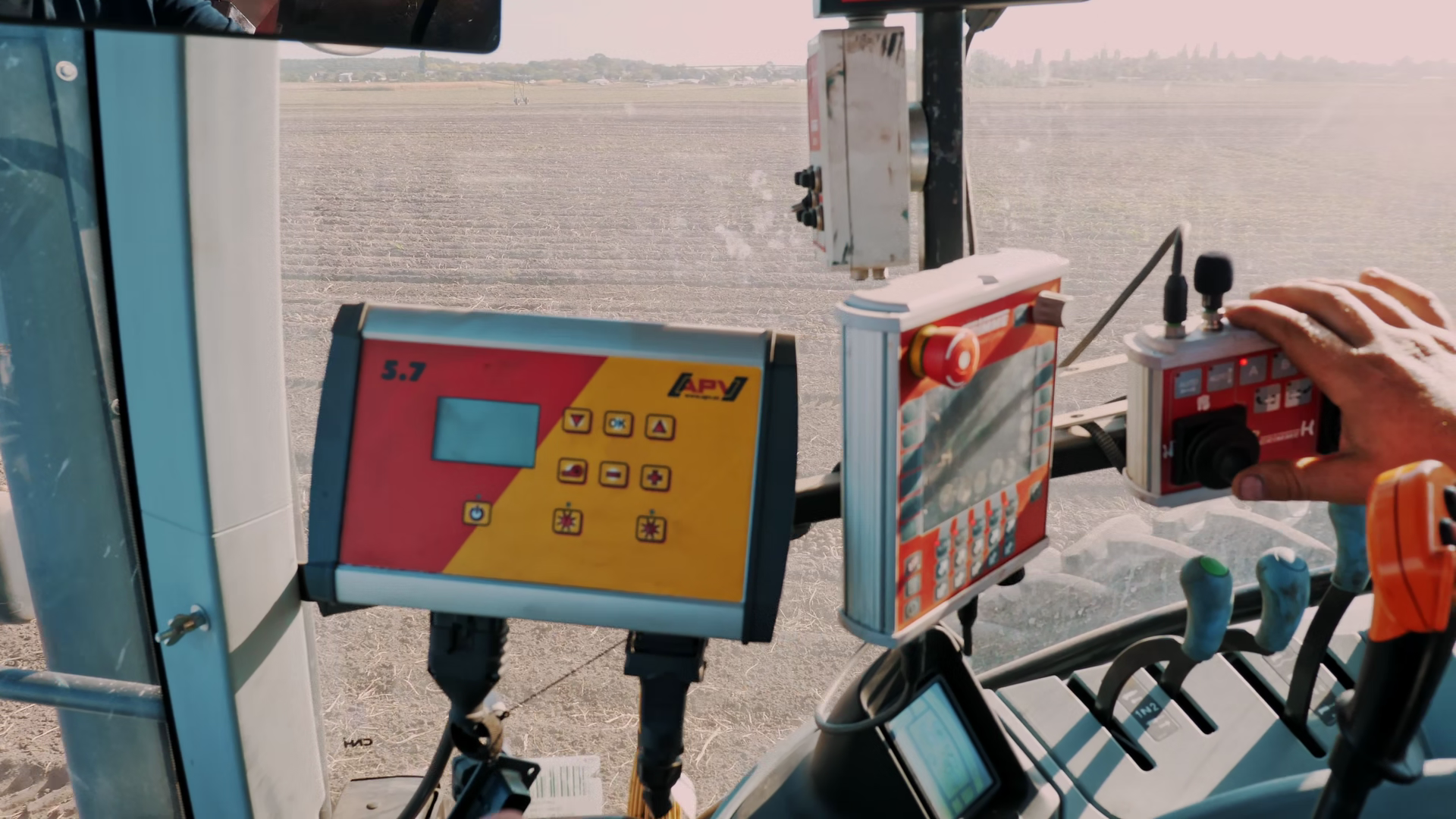 Tractor Driver Using Touch Control Panel To Stock Footage SBV-353744435 ...