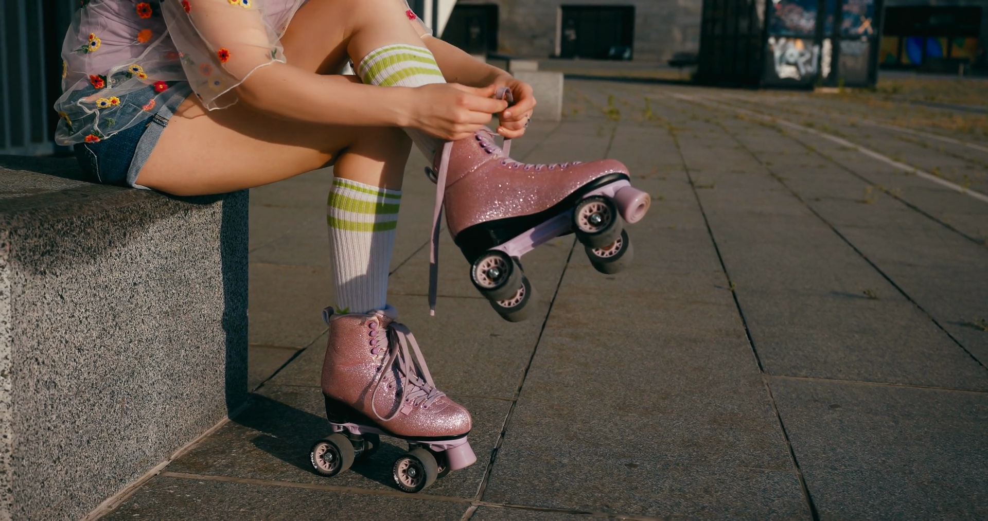 Young Fit Woman Wearing Roller Skates Riding Stock Footage SBV ...