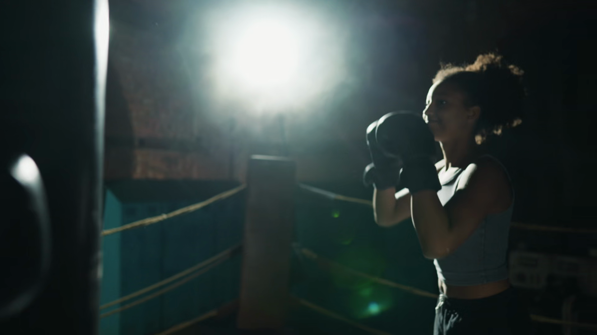 Motivated Female Boxer Fighter Training With Stock Footage SBV ...